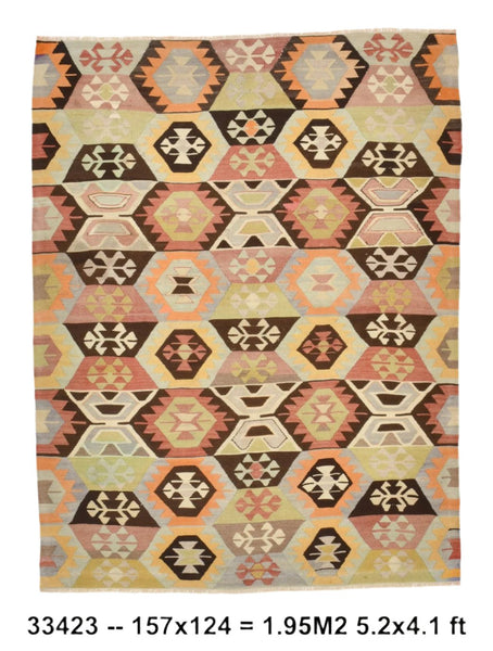 Vintage Kilim Anatolian 4'1" x 5'2" ft