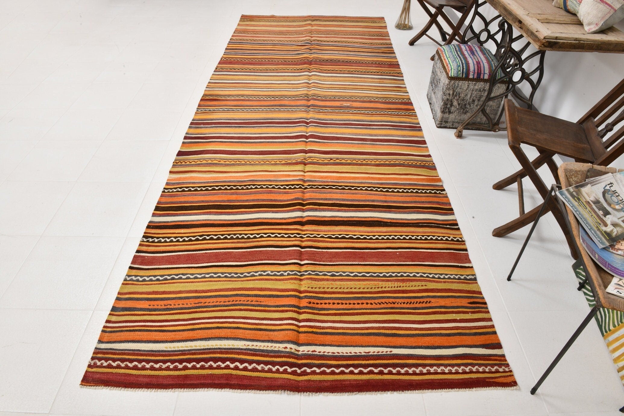 Vintage Kilim Anatolian 4'11" x 13'2" ft