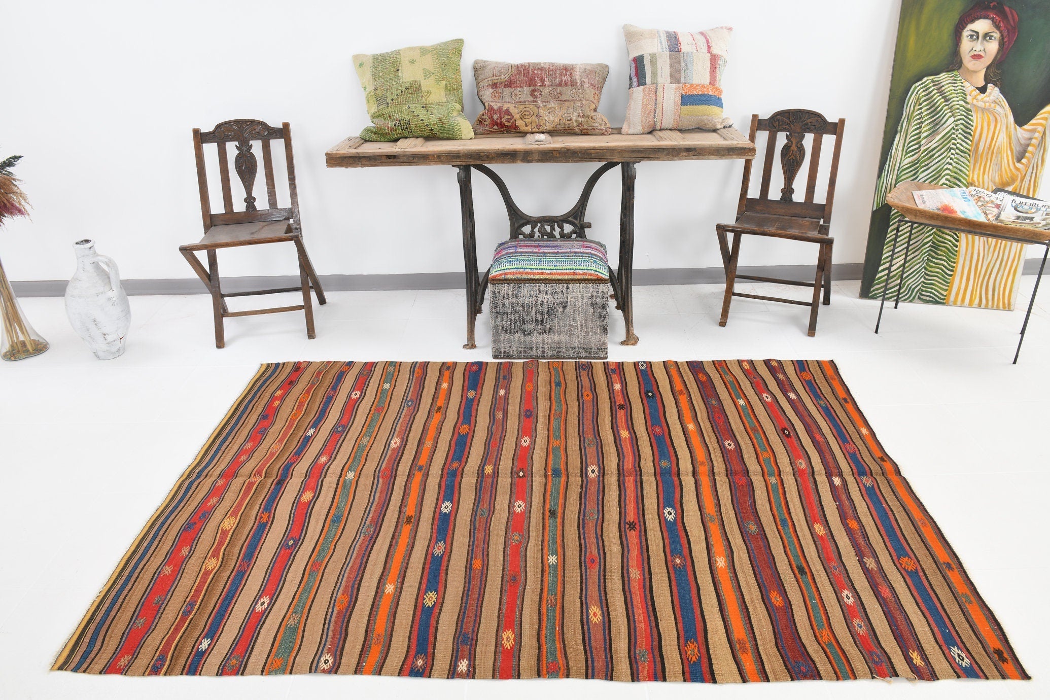 Vintage Kilim Anatolian 4'11" x 7'6" ft