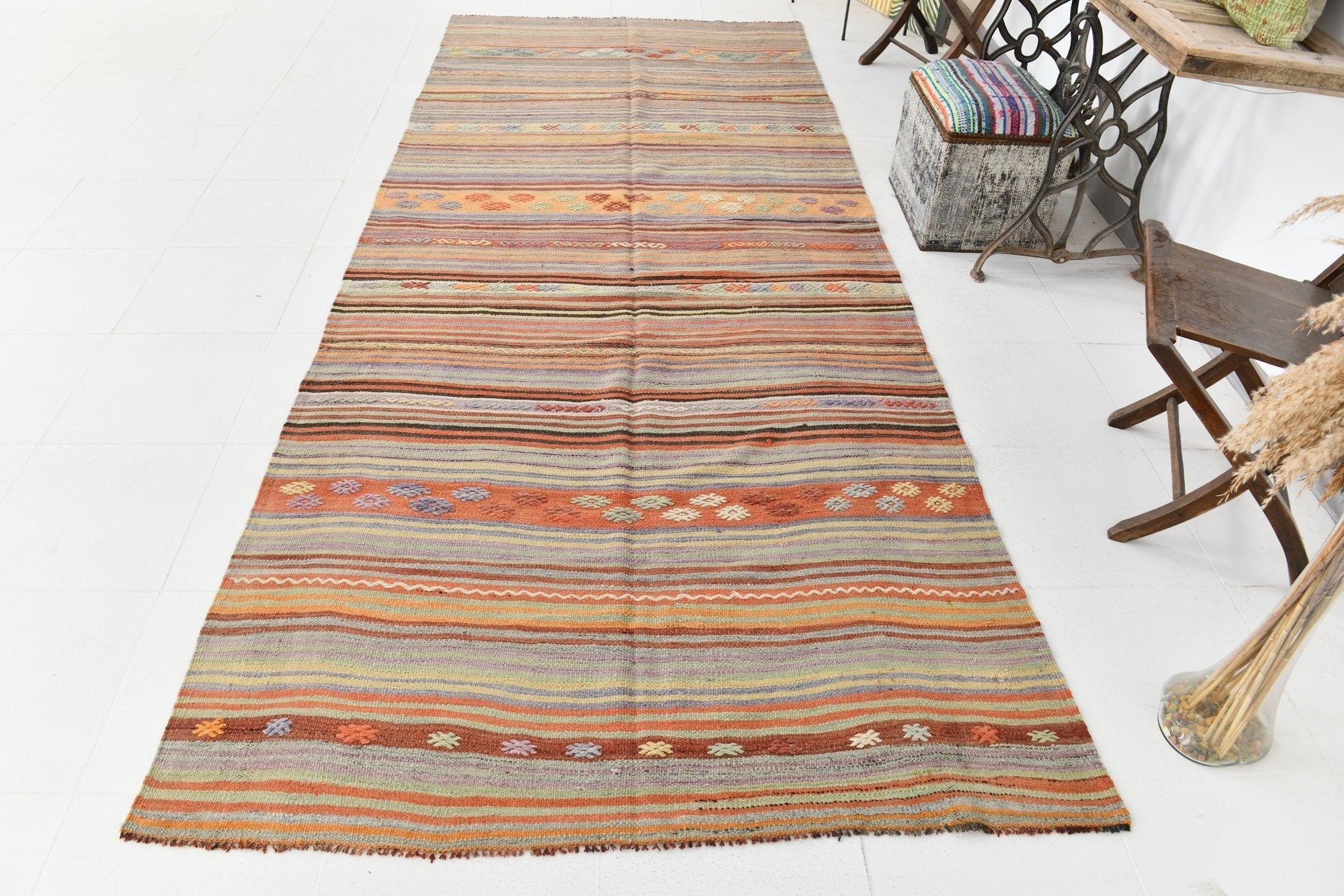 Vintage Kilim Anatolian 4'12" x 11'11" ft
