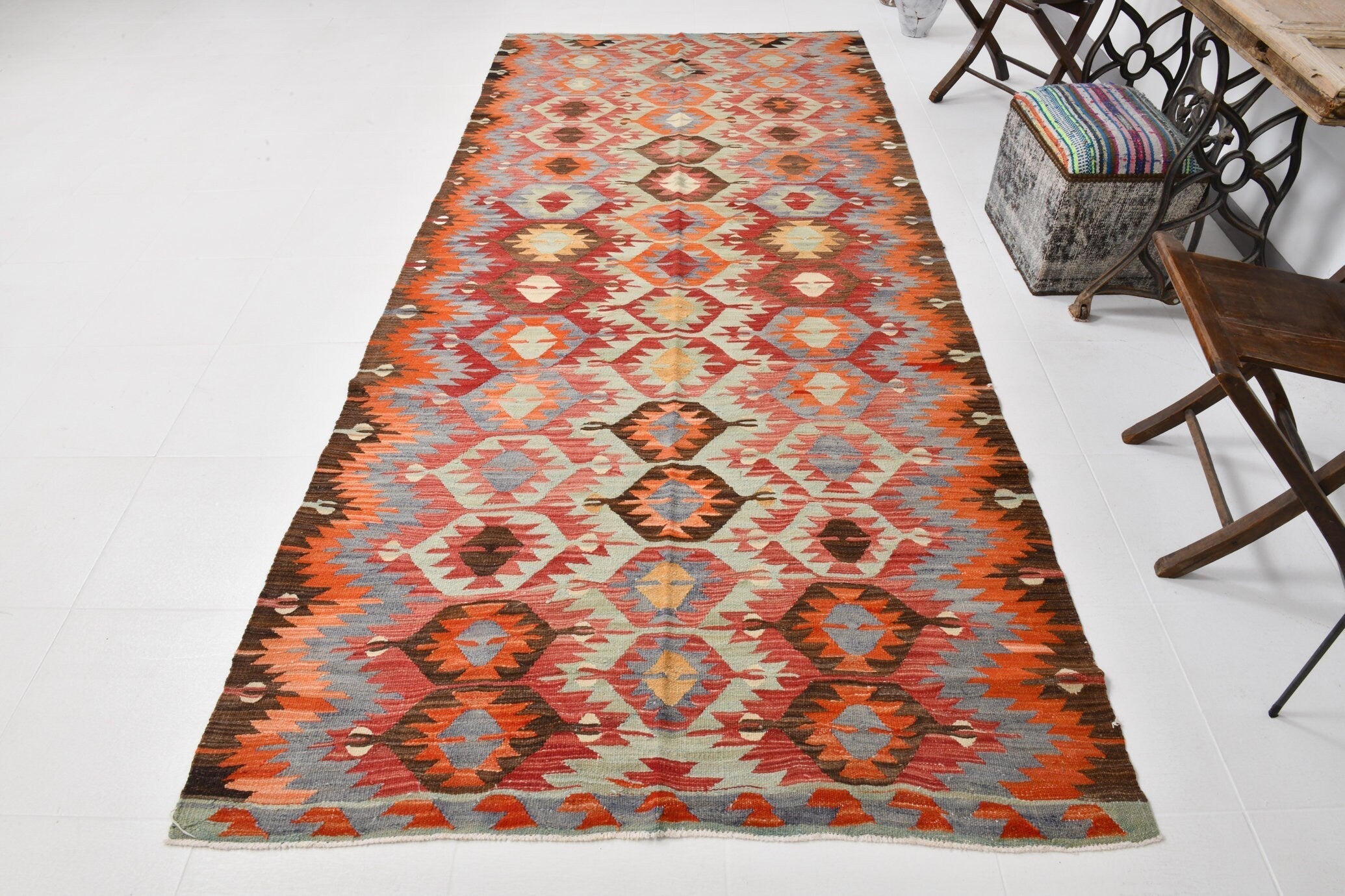 Vintage Kilim Anatolian 4’12’’ x 11’3’’ ft