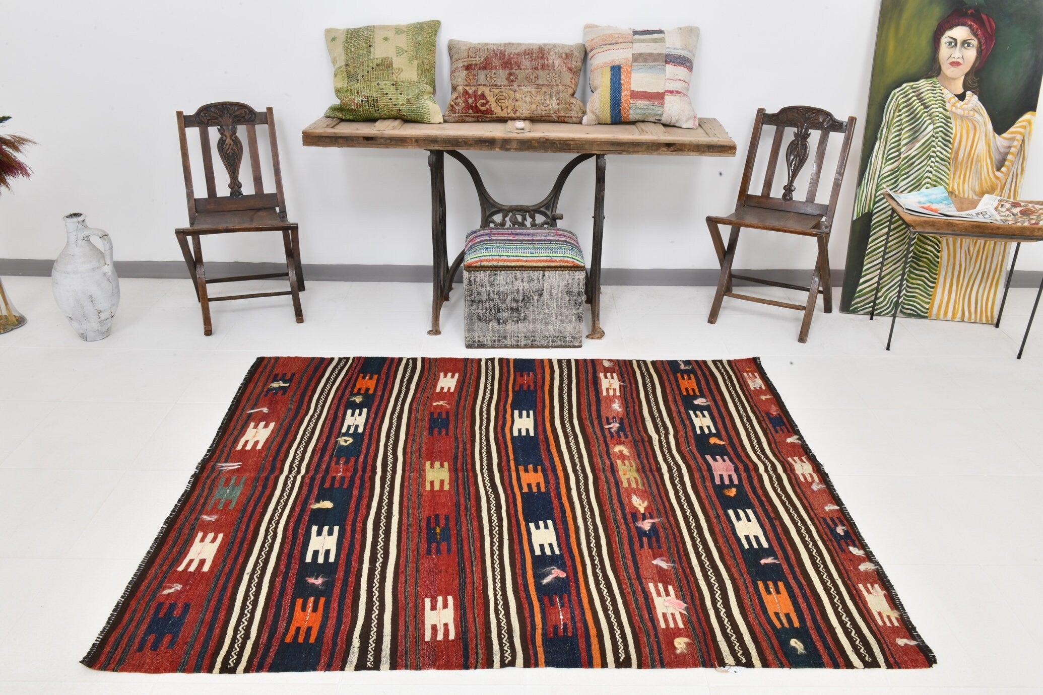 Vintage Kilim Anatolian 4'12" x 6'2" ft