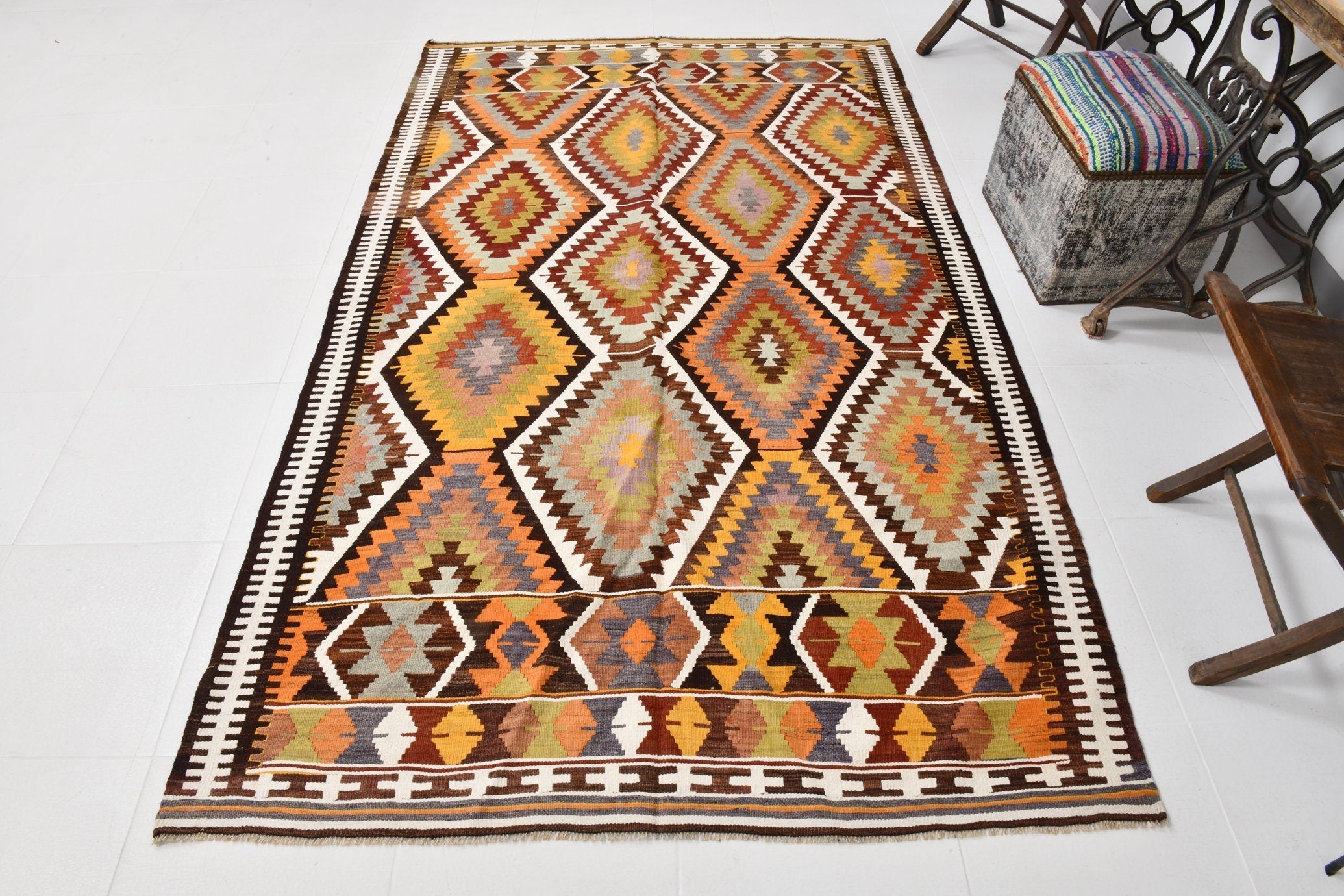 Vintage Kilim Anatolian 4'12" x 8'2" ft