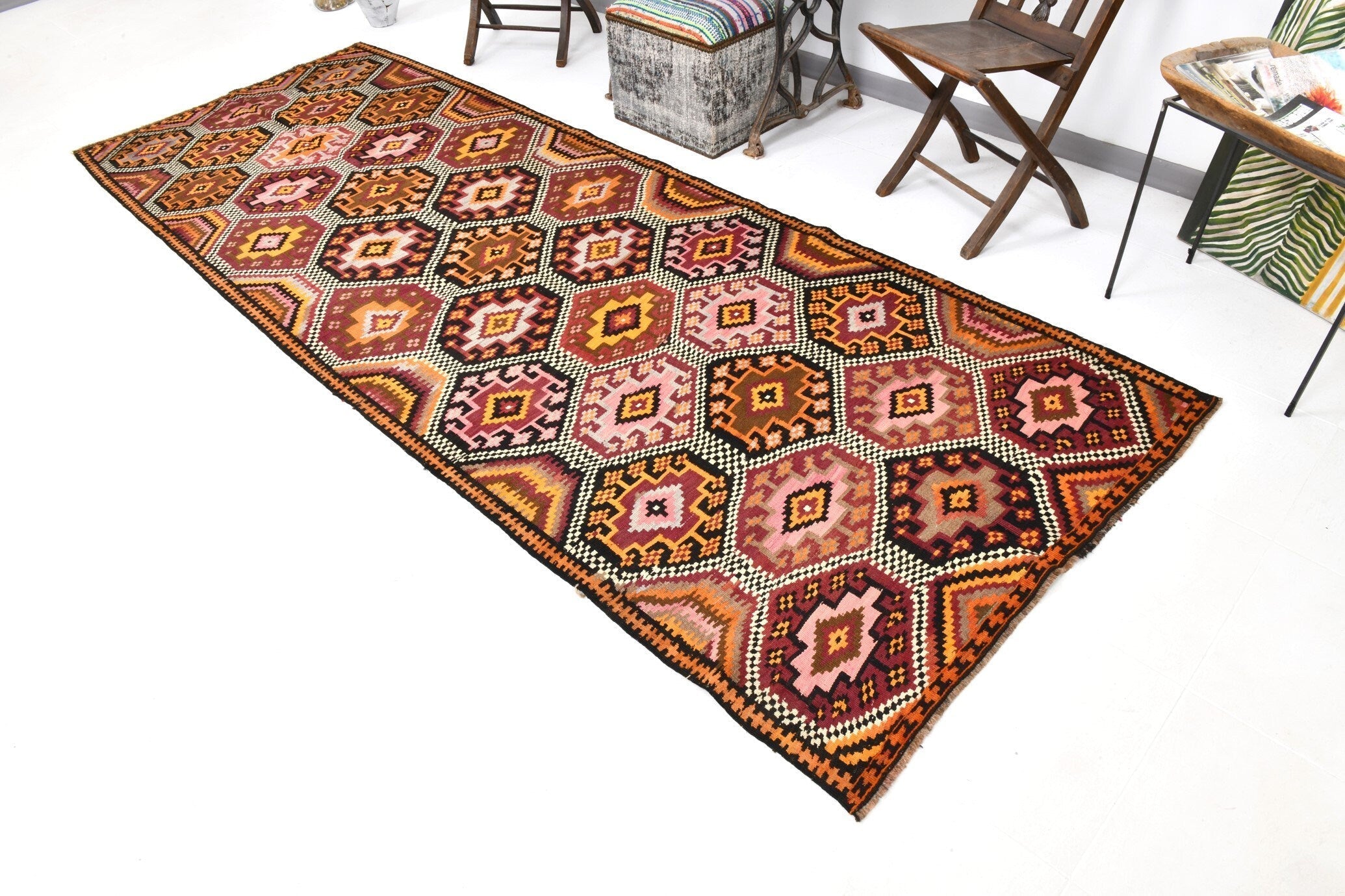 Vintage Kilim Anatolian 4'2" x 10'12" ft