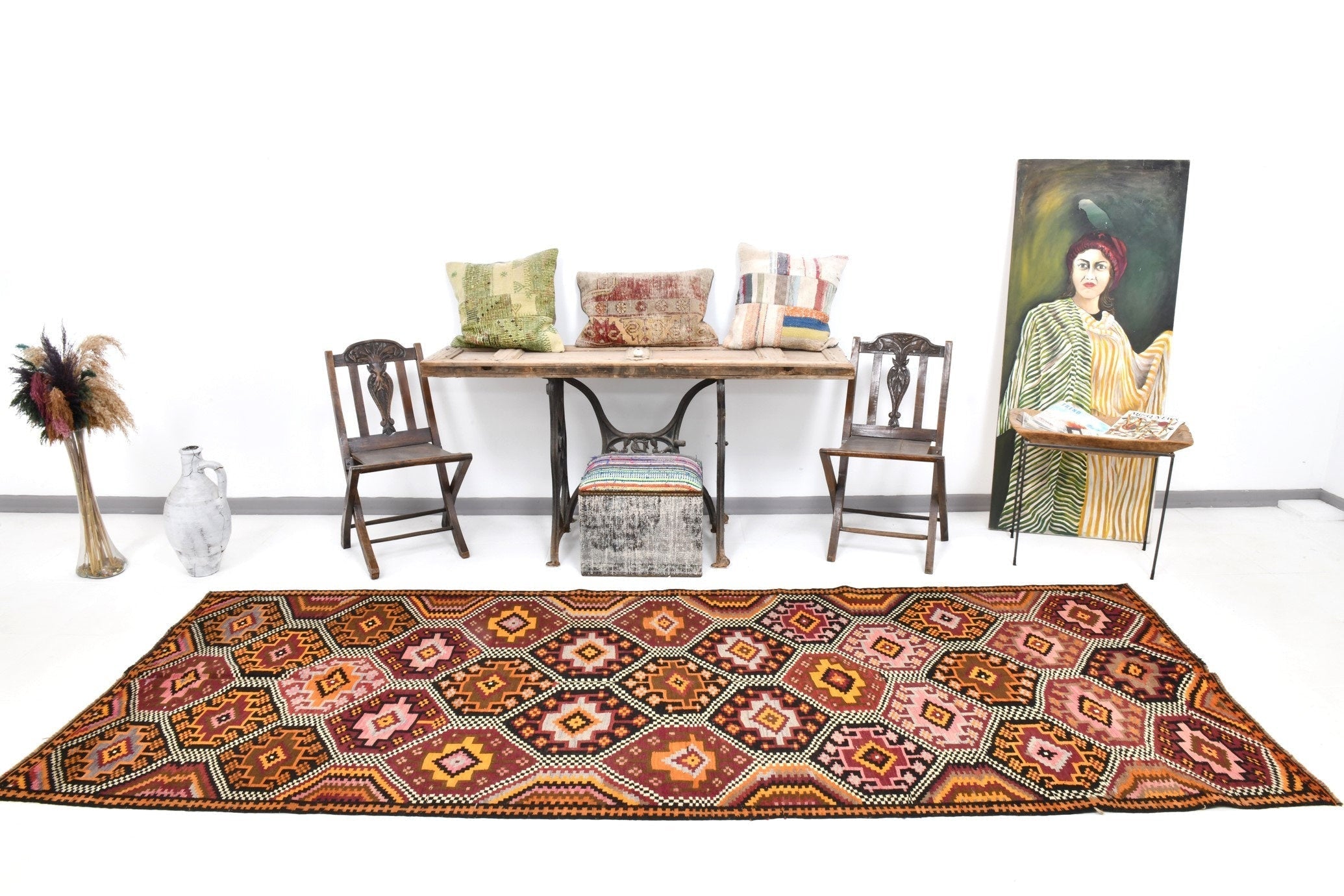 Vintage Kilim Anatolian 4'2" x 10'12" ft