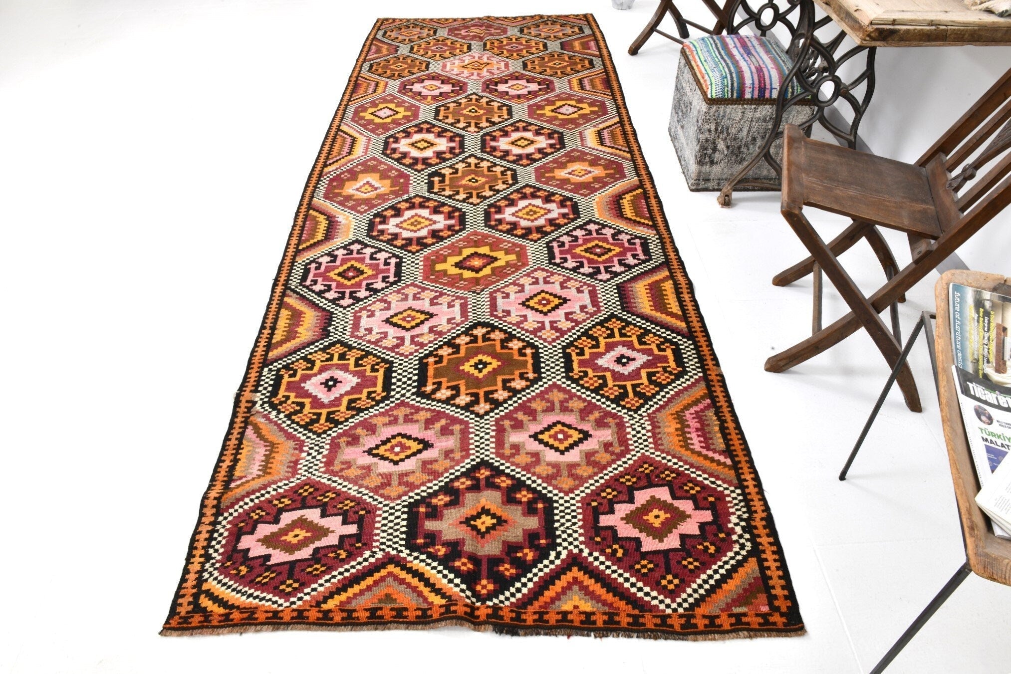 Vintage Kilim Anatolian 4'2" x 10'12" ft
