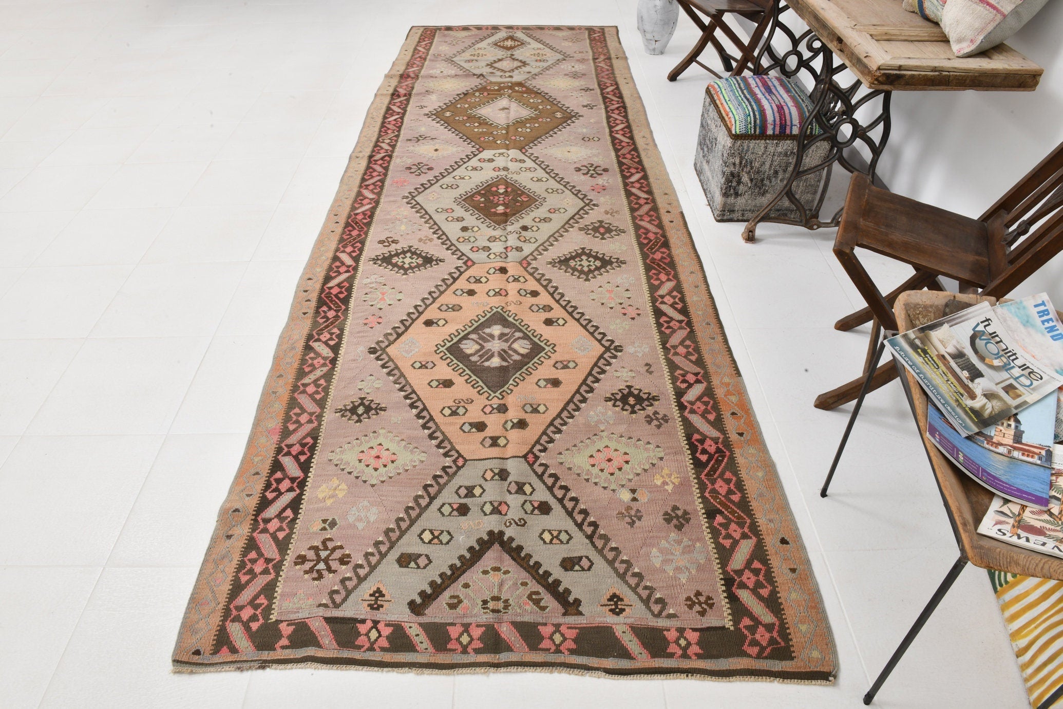 Vintage Kilim Anatolian 4'5" x 13'5" ft
