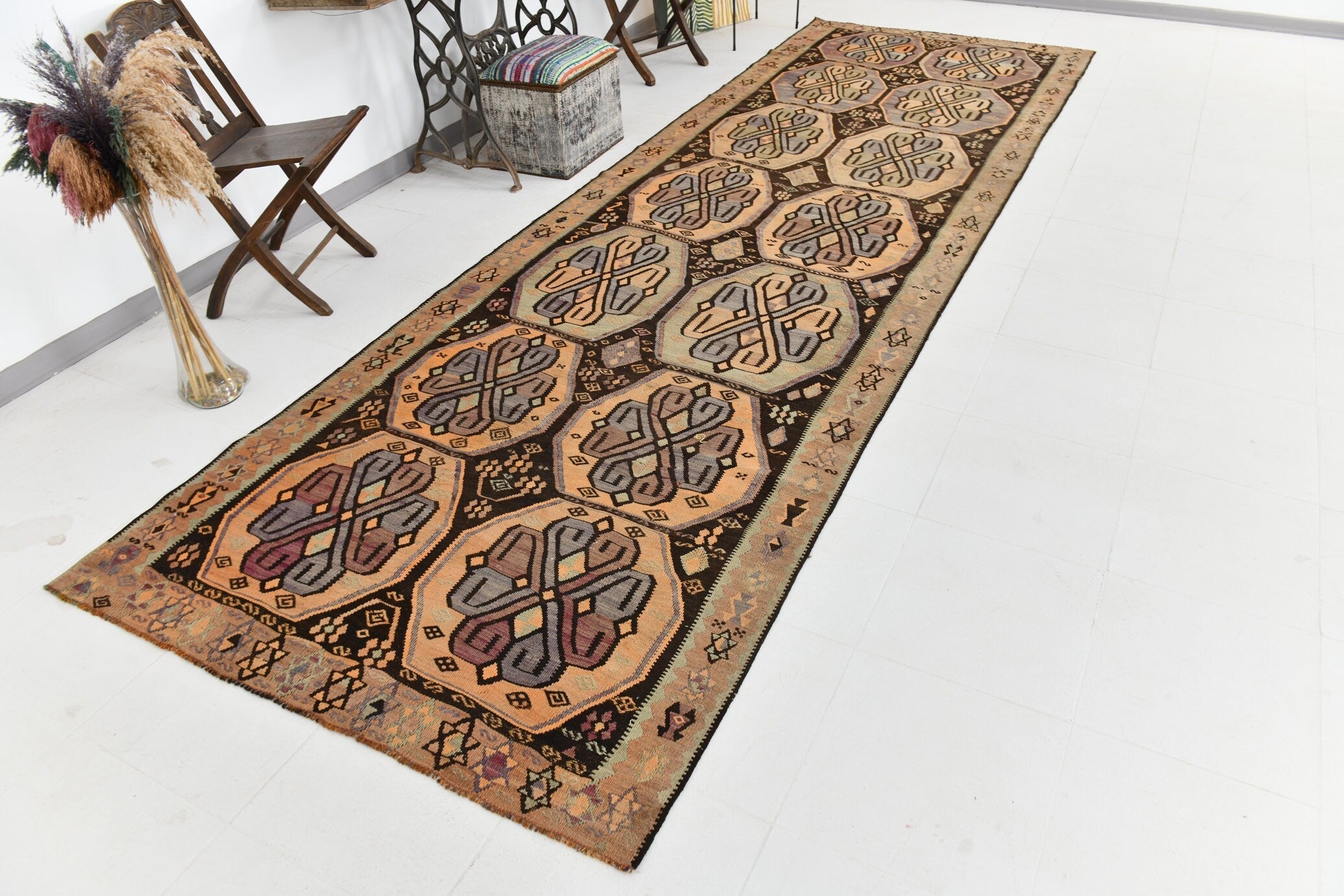 Vintage Kilim Anatolian 4'8" x 15'1" ft