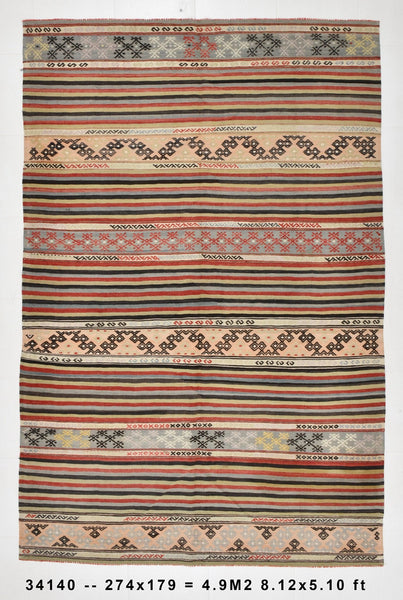 Vintage Kilim Anatolian 5'10" x 8'12" ft