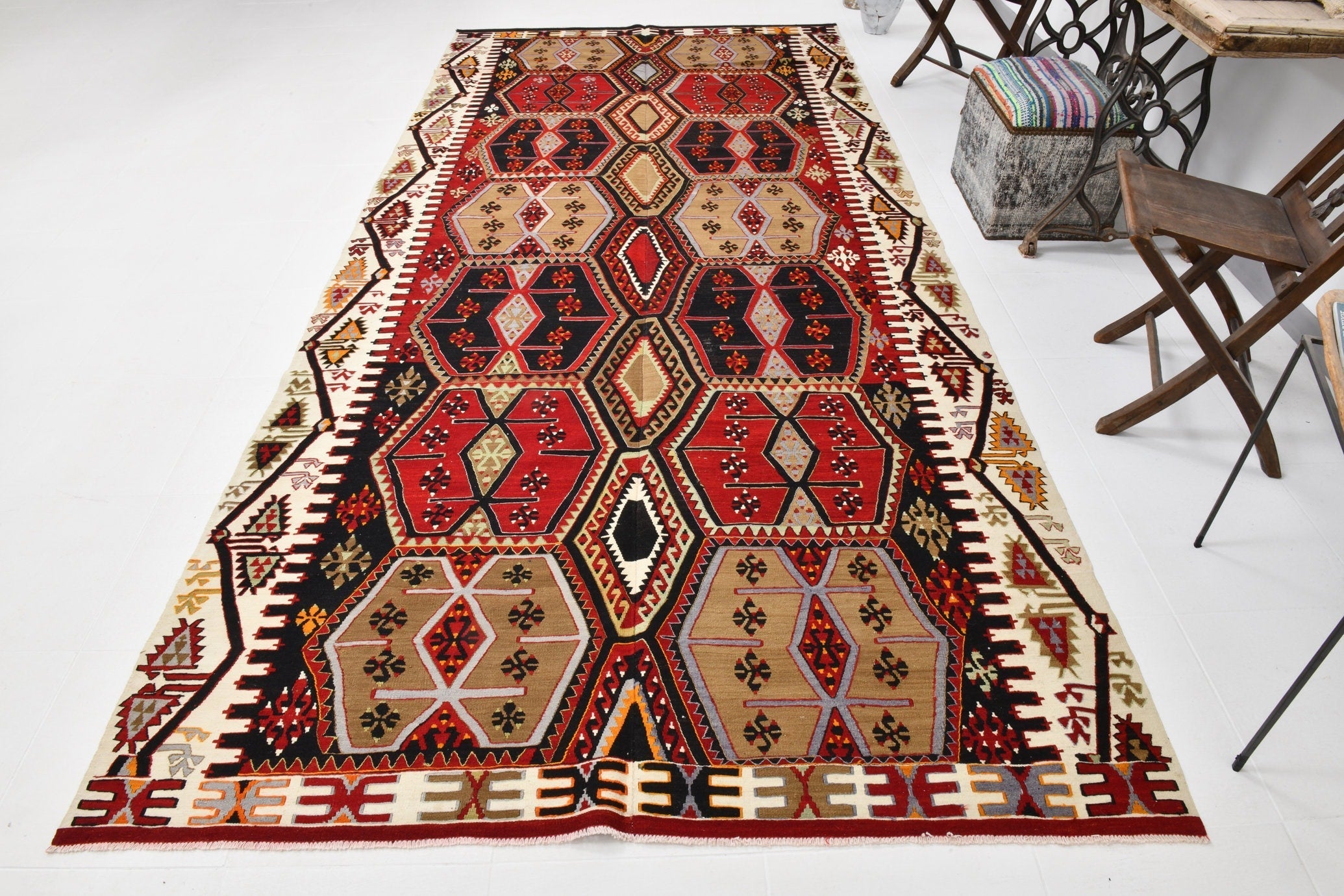 Vintage Kilim Anatolian 5'11" x 12'9" ft