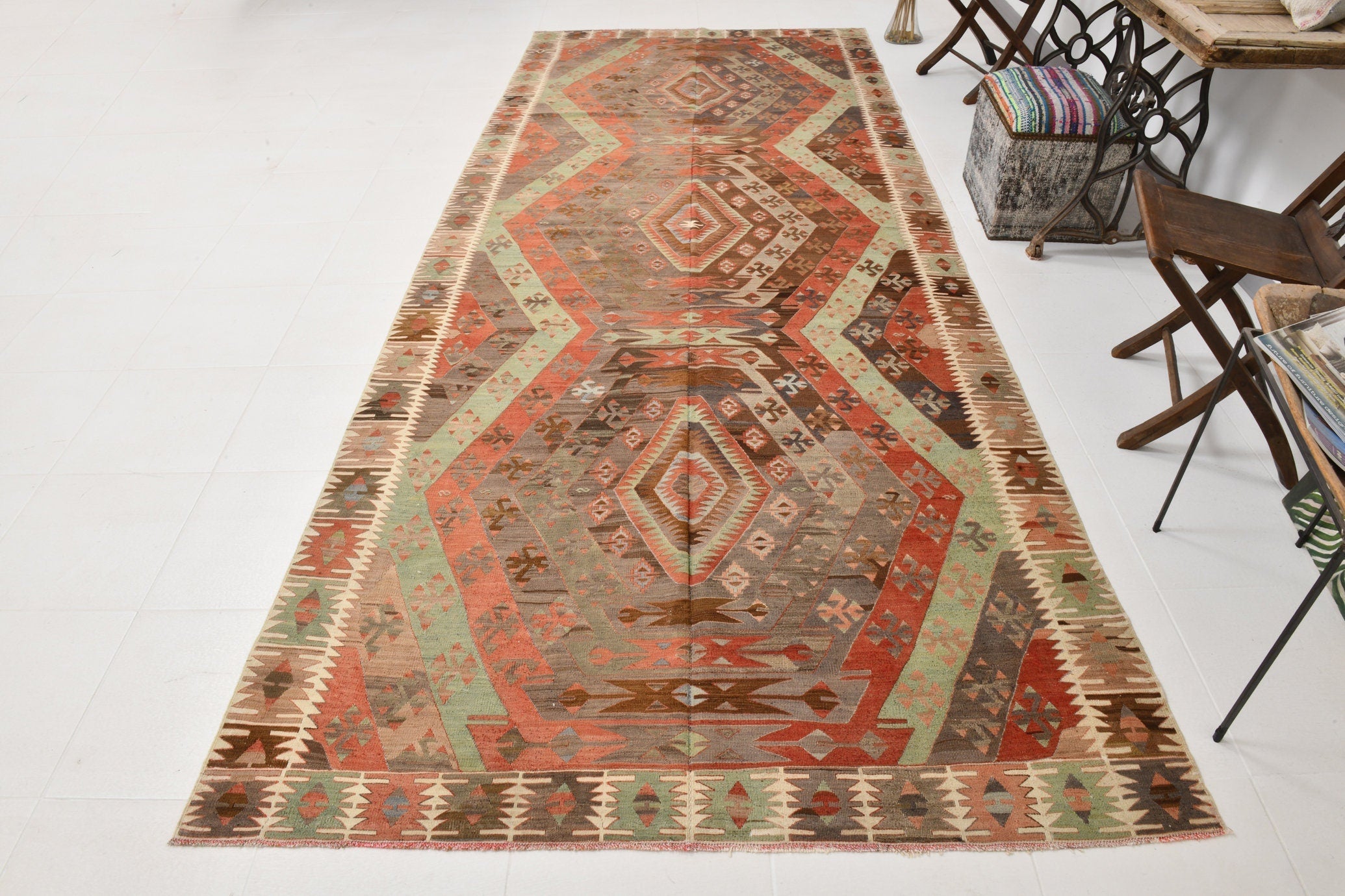 Vintage Kilim Anatolian 5’5’’ x 13’4’’ ft