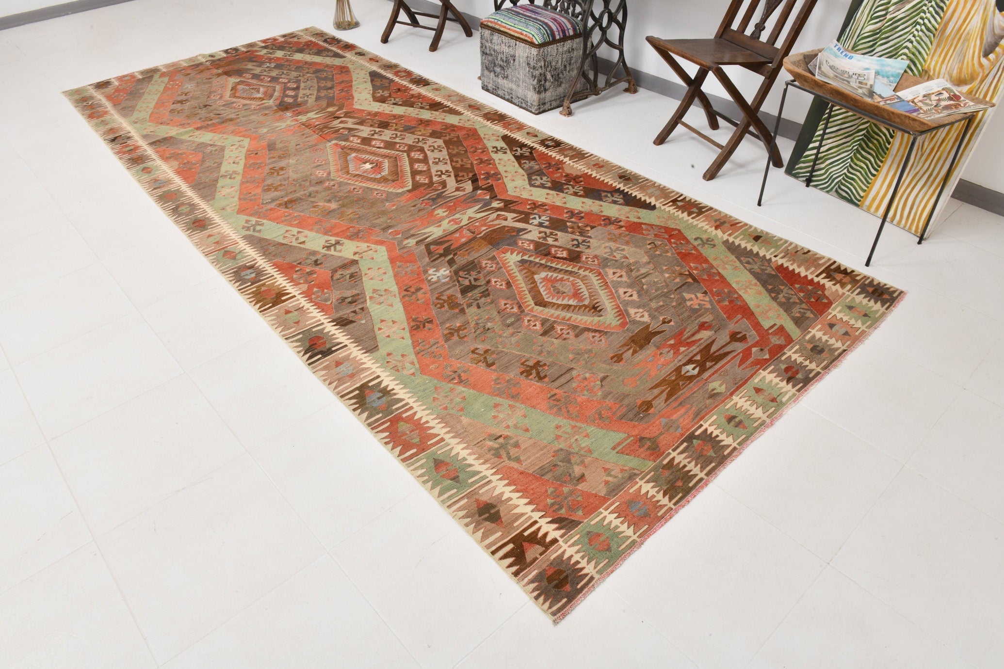 Vintage Kilim Anatolian 5’5’’ x 13’4’’ ft