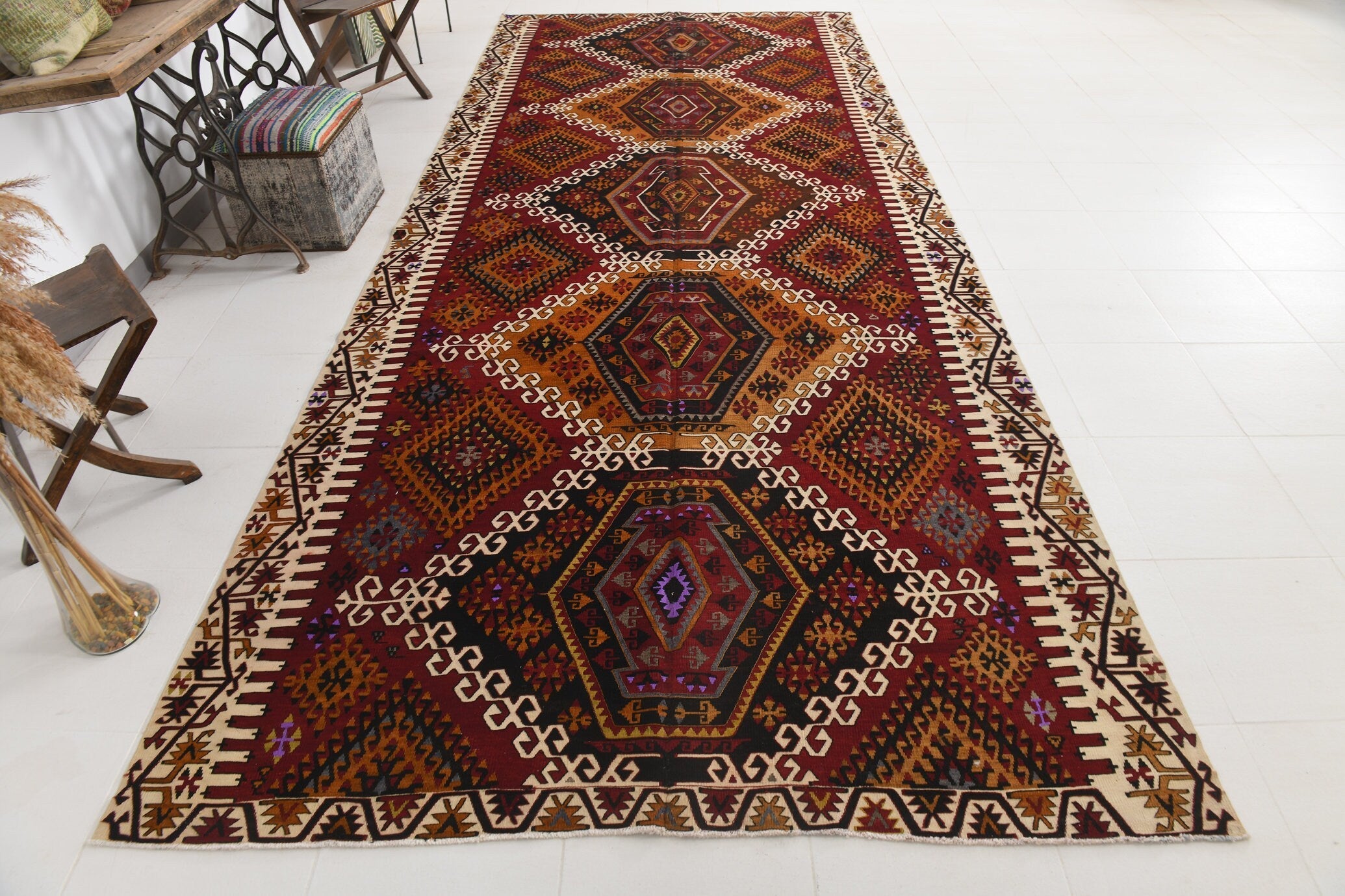 Vintage Kilim Anatolian 6’4’’ x 15’2’’ ft