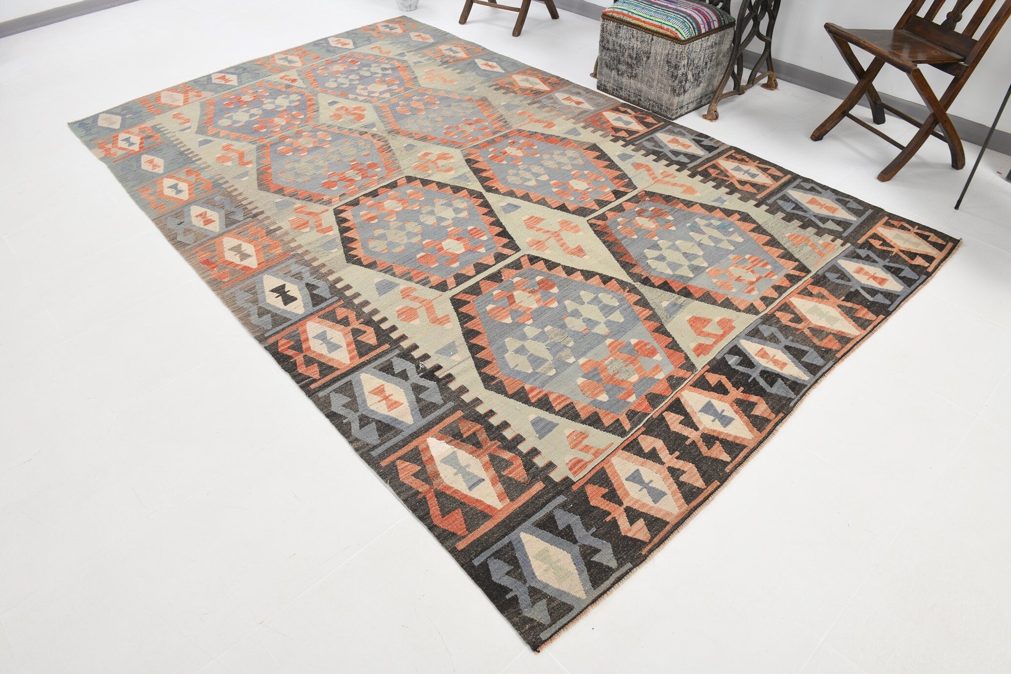 Vintage Kilim Anatolian 6’5’’ x 10’8’’ ft