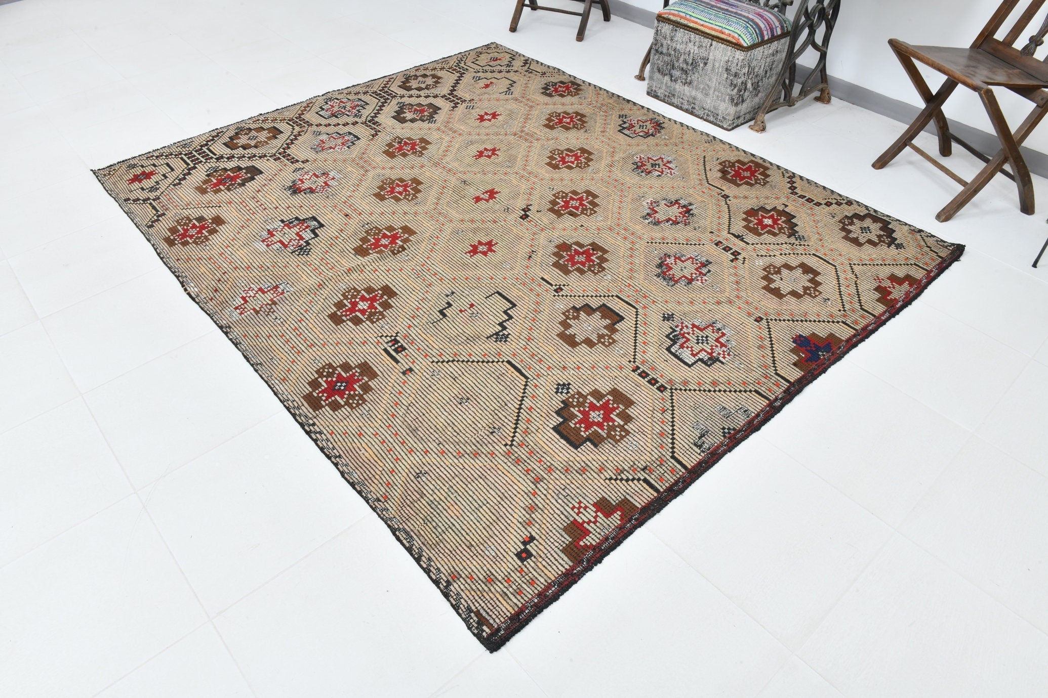 Vintage Kilim Anatolian 6’7’’ x 7’10’’ ft