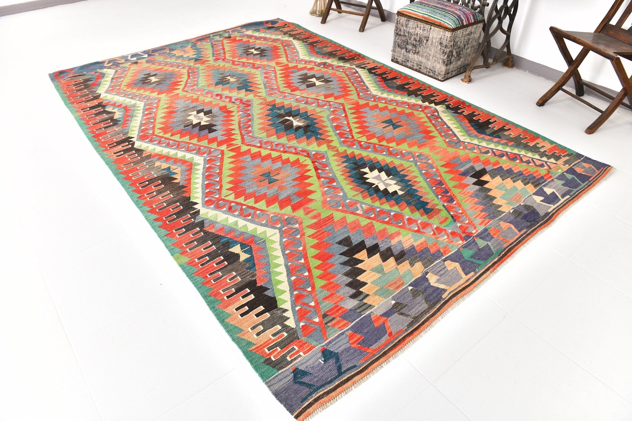 Vintage Kilim Anatolian 6'7" x 9'10" ft