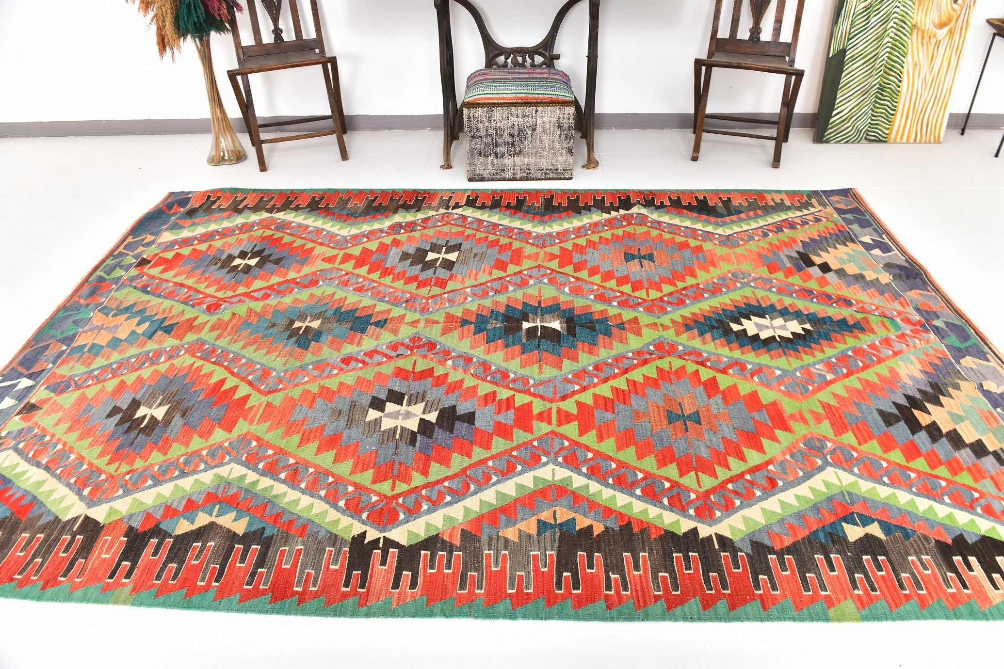 Vintage Kilim Anatolian 6'7" x 9'10" ft