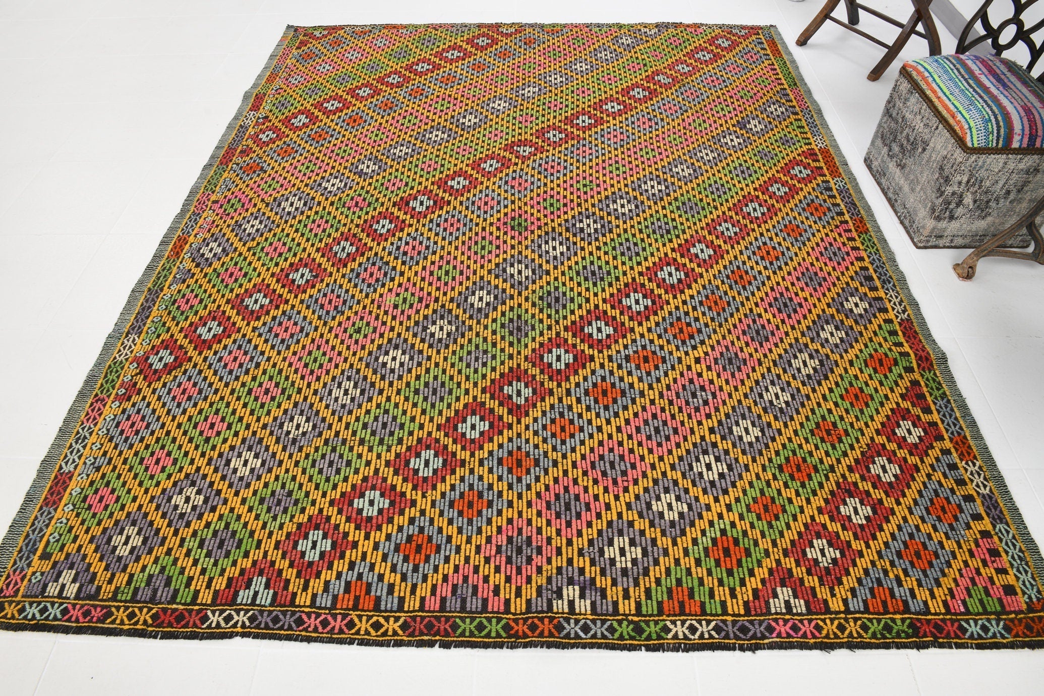Vintage Kilim Anatolian 7’1’’ x 8’8’’ ft