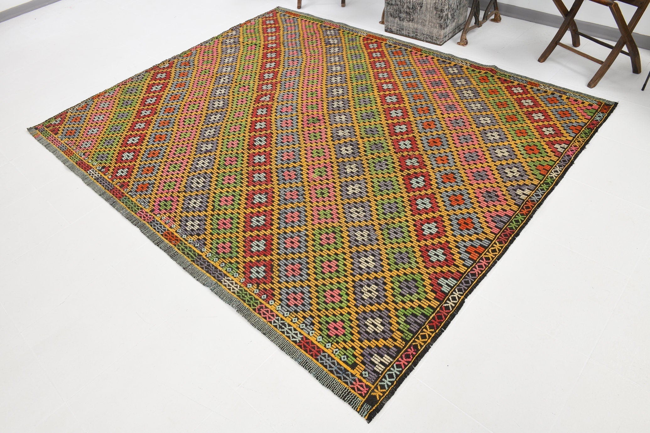 Vintage Kilim Anatolian 7’1’’ x 8’8’’ ft