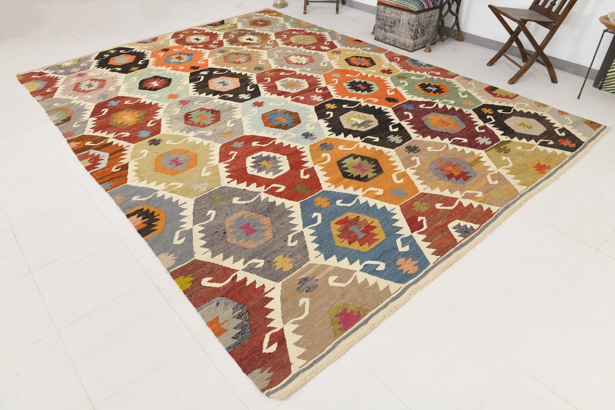 Vintage Kilim Anatolian 8’11’’ x 12’7’’ ft