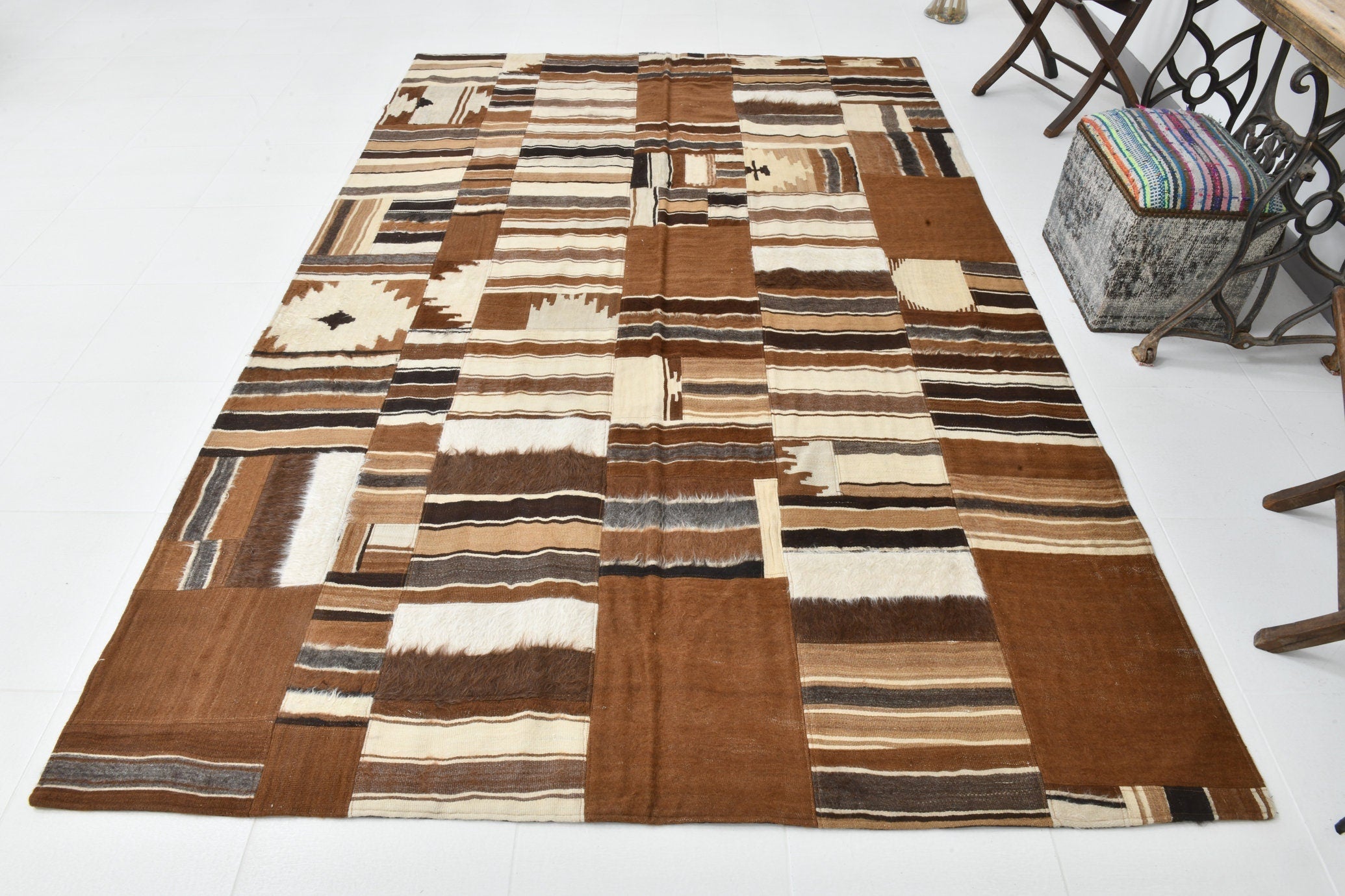 Vintage Kilim Angora Wool 6'4" x 9'9" ft