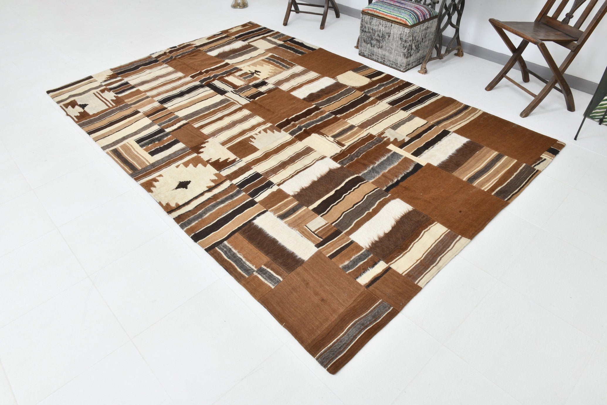 Vintage Kilim Angora Wool 6'4" x 9'9" ft