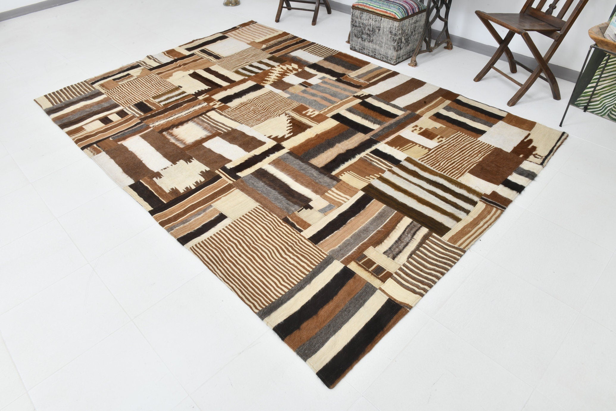 Vintage Kilim Angora Wool 6’8’’ x 9’9’’ ft