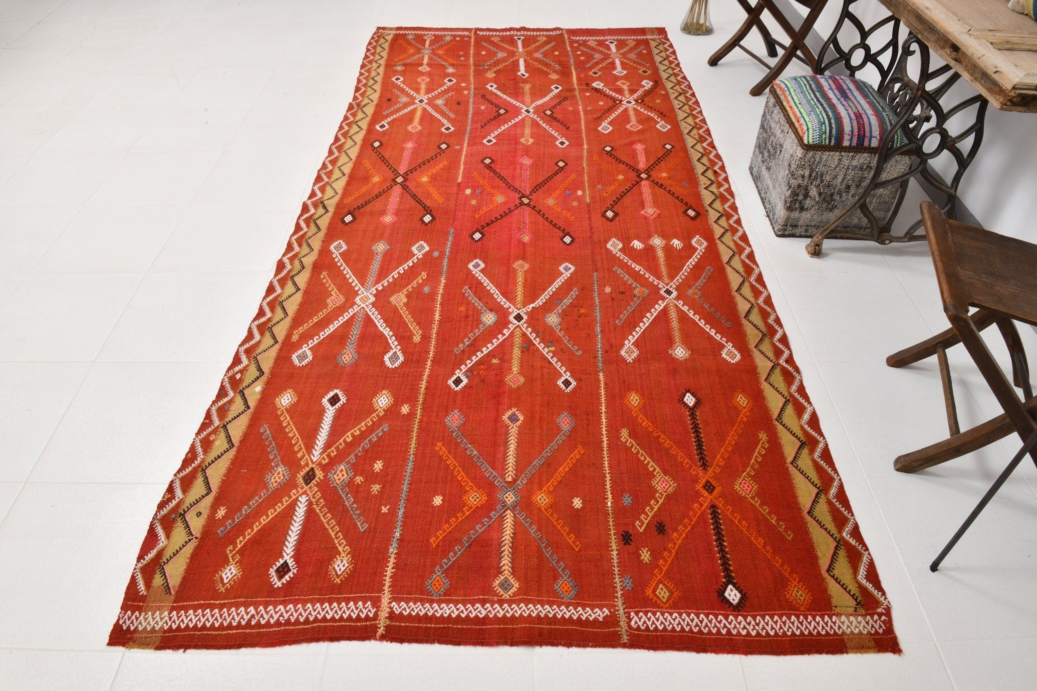 Vintage Kilim Curtain 5'2" x 11'2" ft