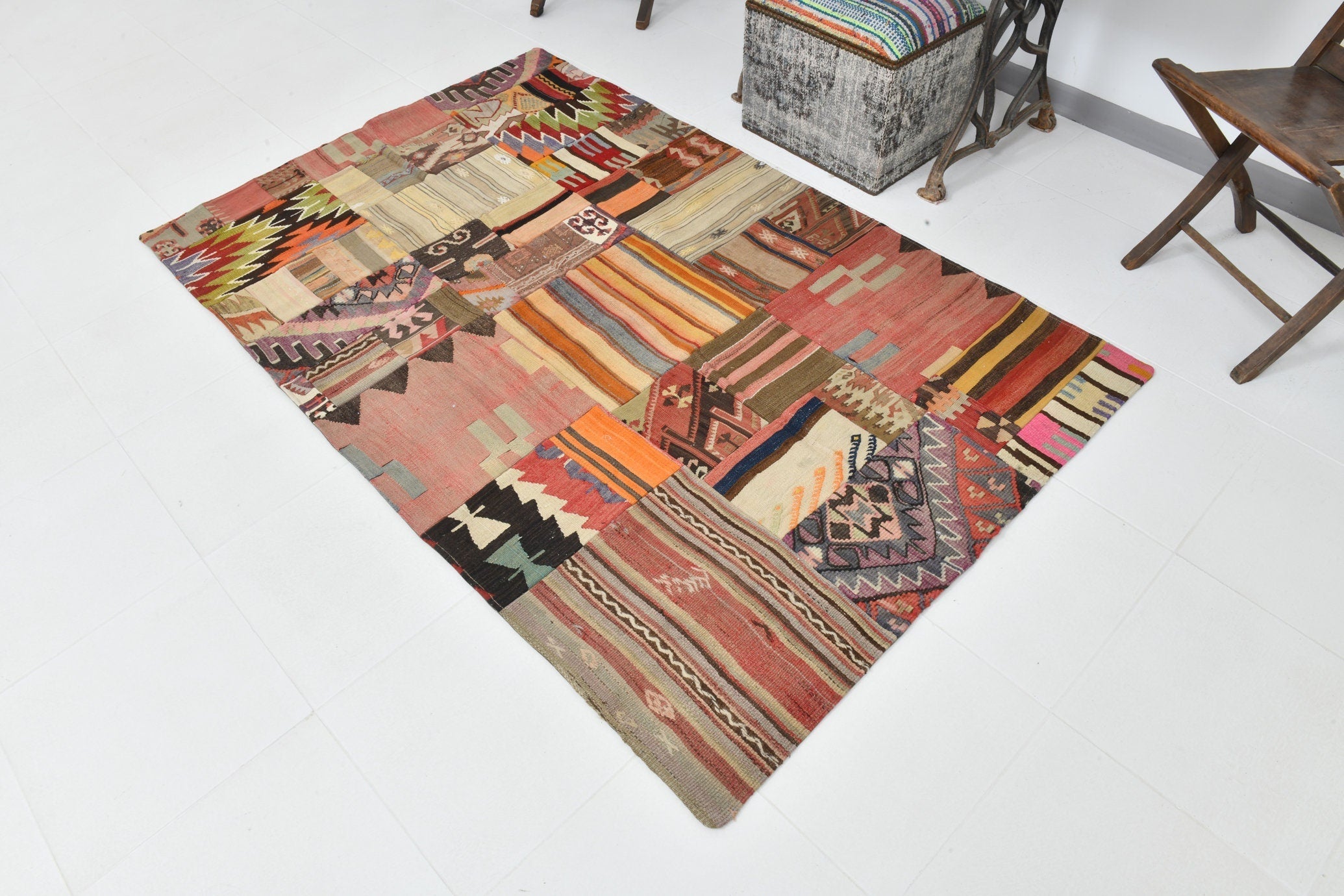 Vintage Kilim Patchwork 4'2" x 6'8" ft