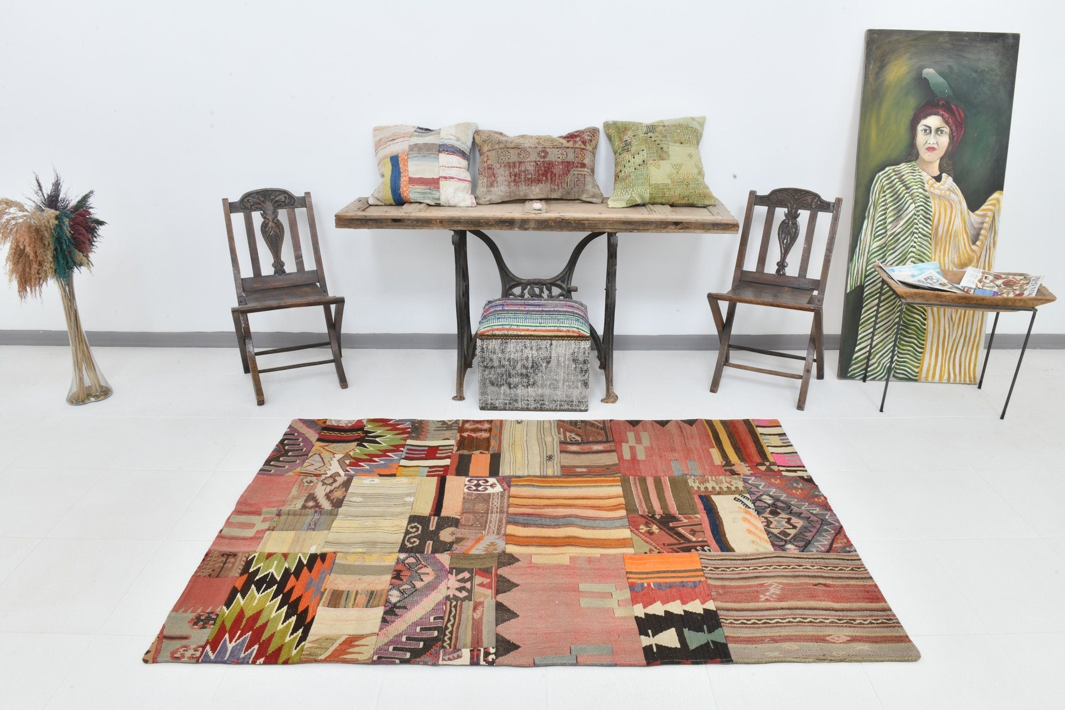 Vintage Kilim Patchwork 4'2" x 6'8" ft
