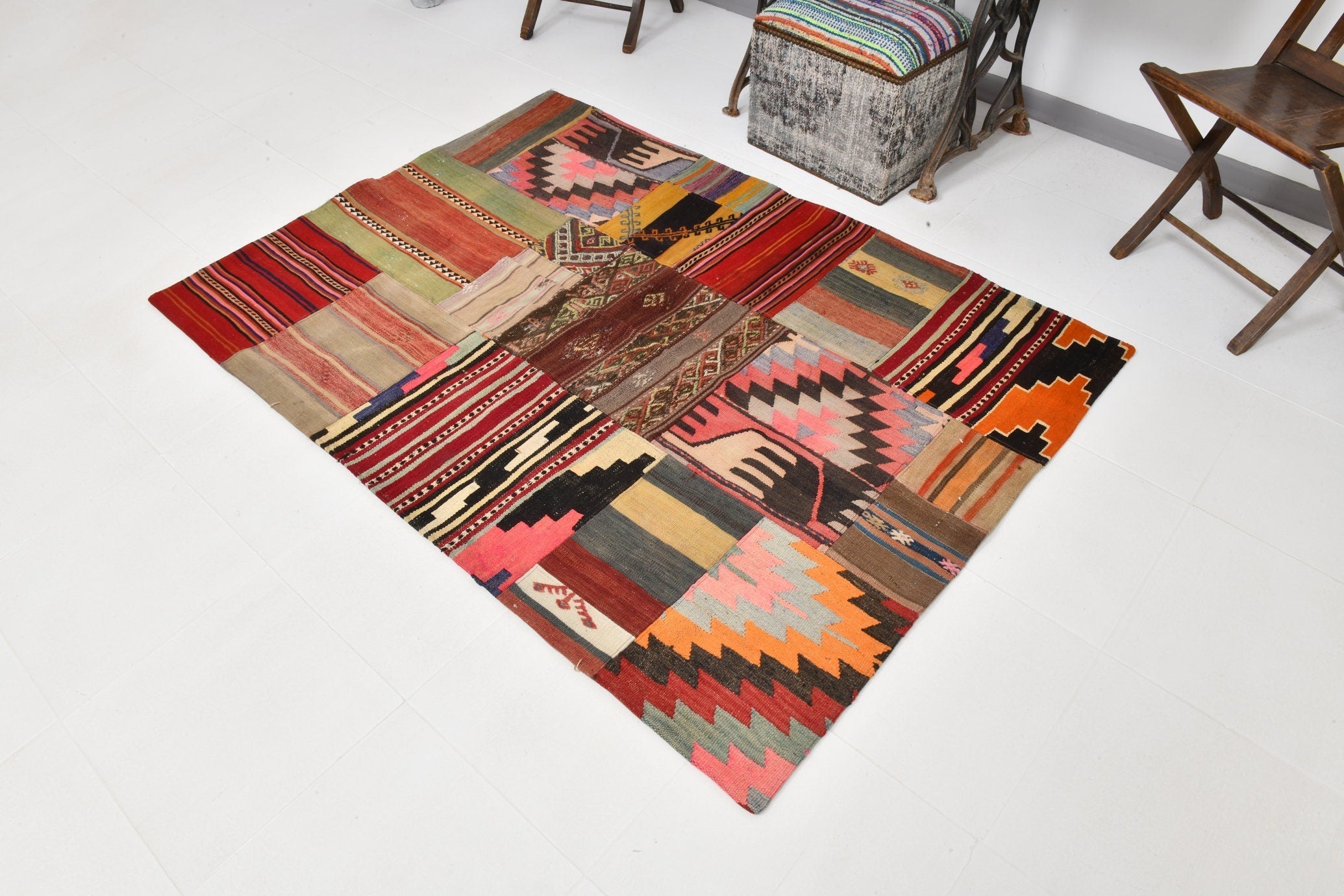 Vintage Kilim Patchwork 4’4’’ x 6’0’’ ft