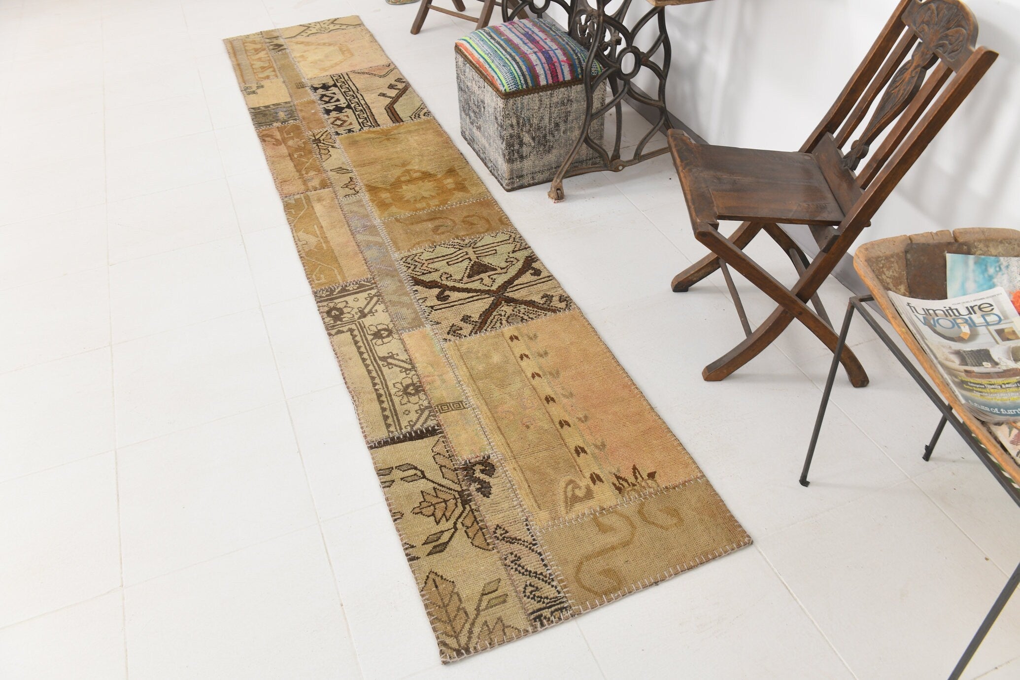 Vintage Patchwork Rug 2'2" x 11'1" ft