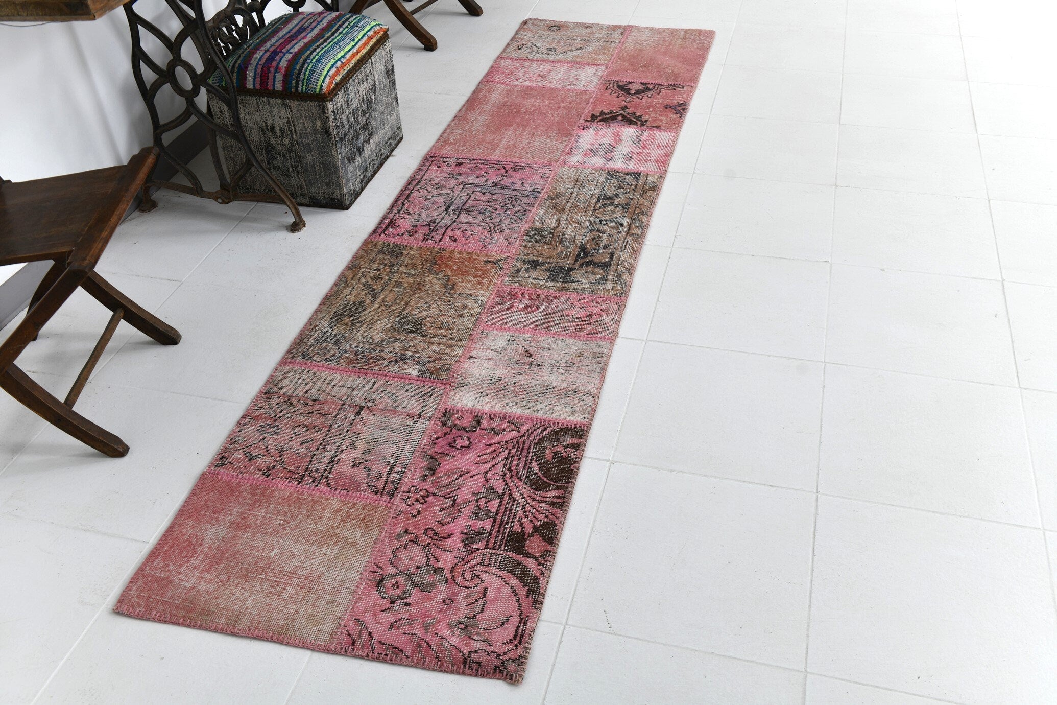 Vintage Patchwork Rug 2'5" x 9'4" ft