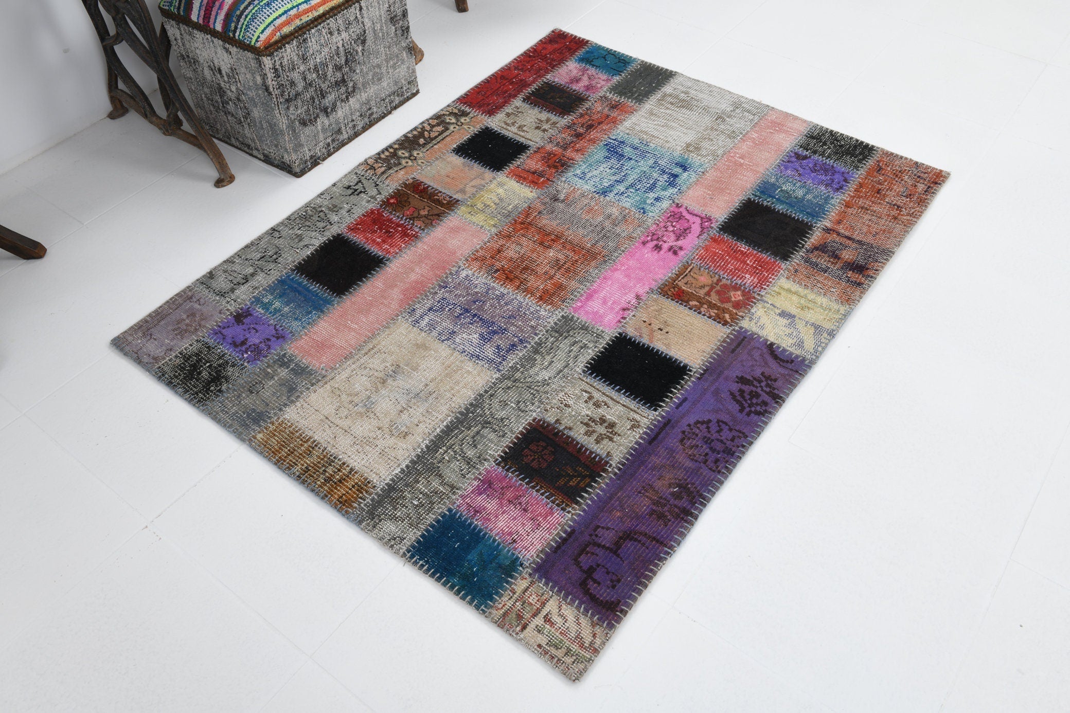 Vintage Patchwork Rug 3'11" x 5'1" ft