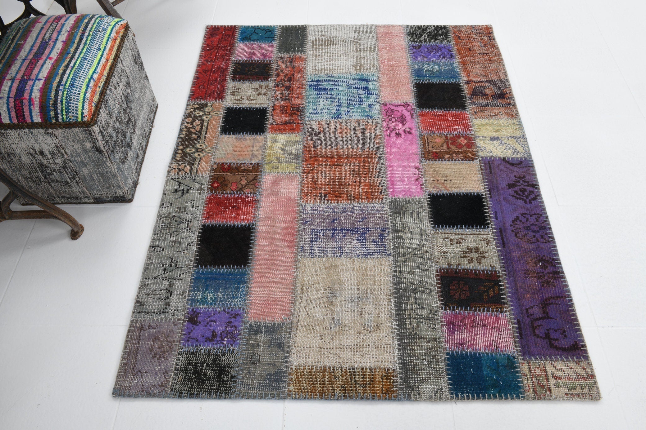 Vintage Patchwork Rug 3'11" x 5'1" ft