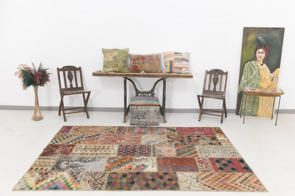 Vintage Patchwork Rug 5'7" x 8'1" ft