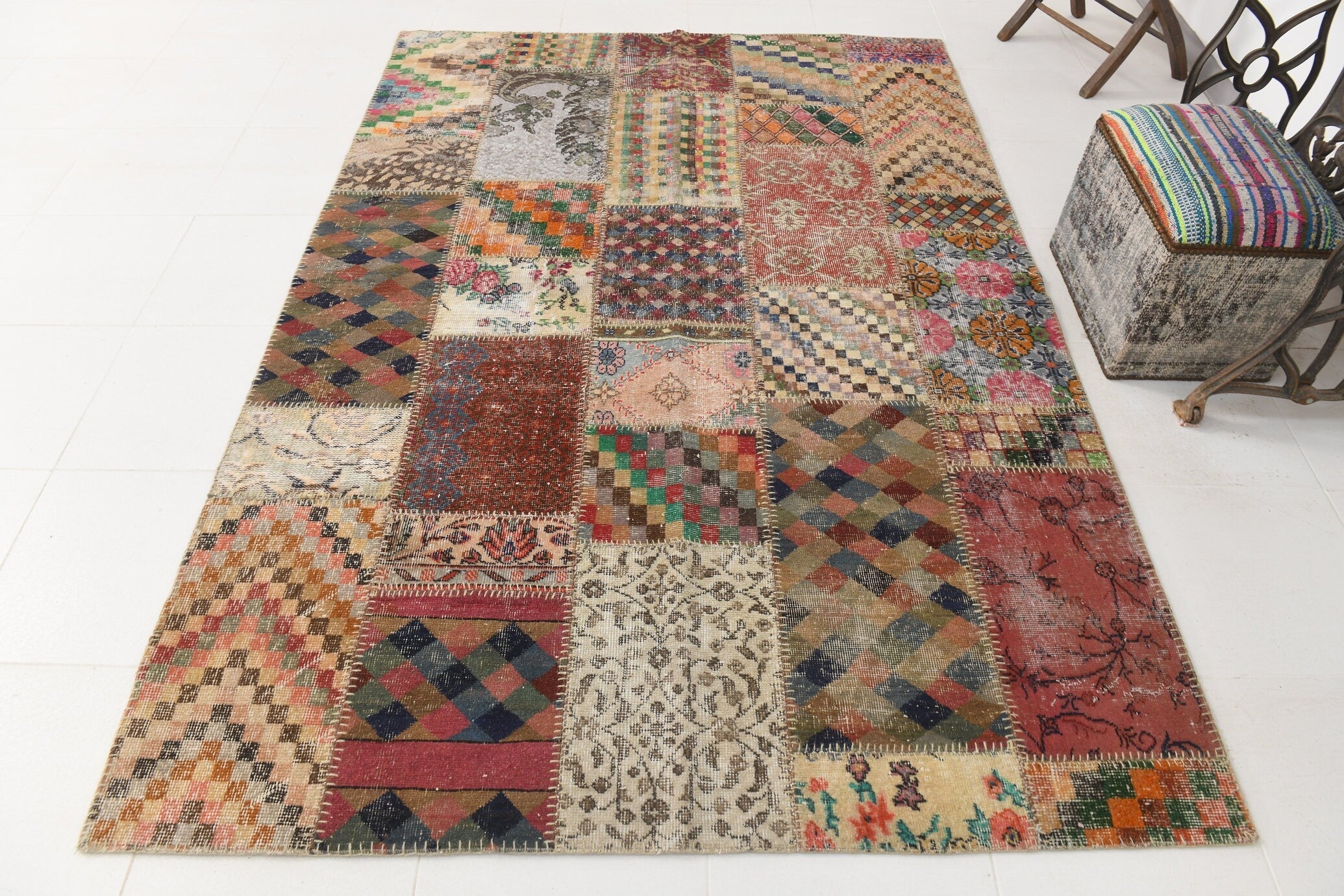 Vintage Patchwork Rug 5'7" x 8'1" ft