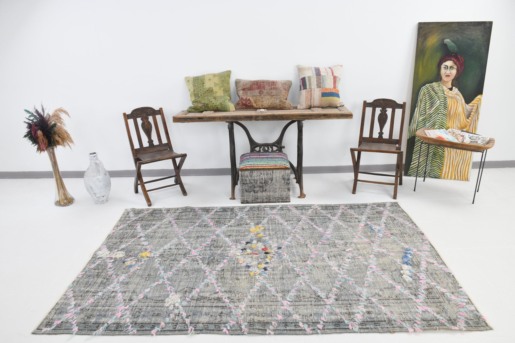 Vintage Rug Pompom 5'1" x 8'3" ft