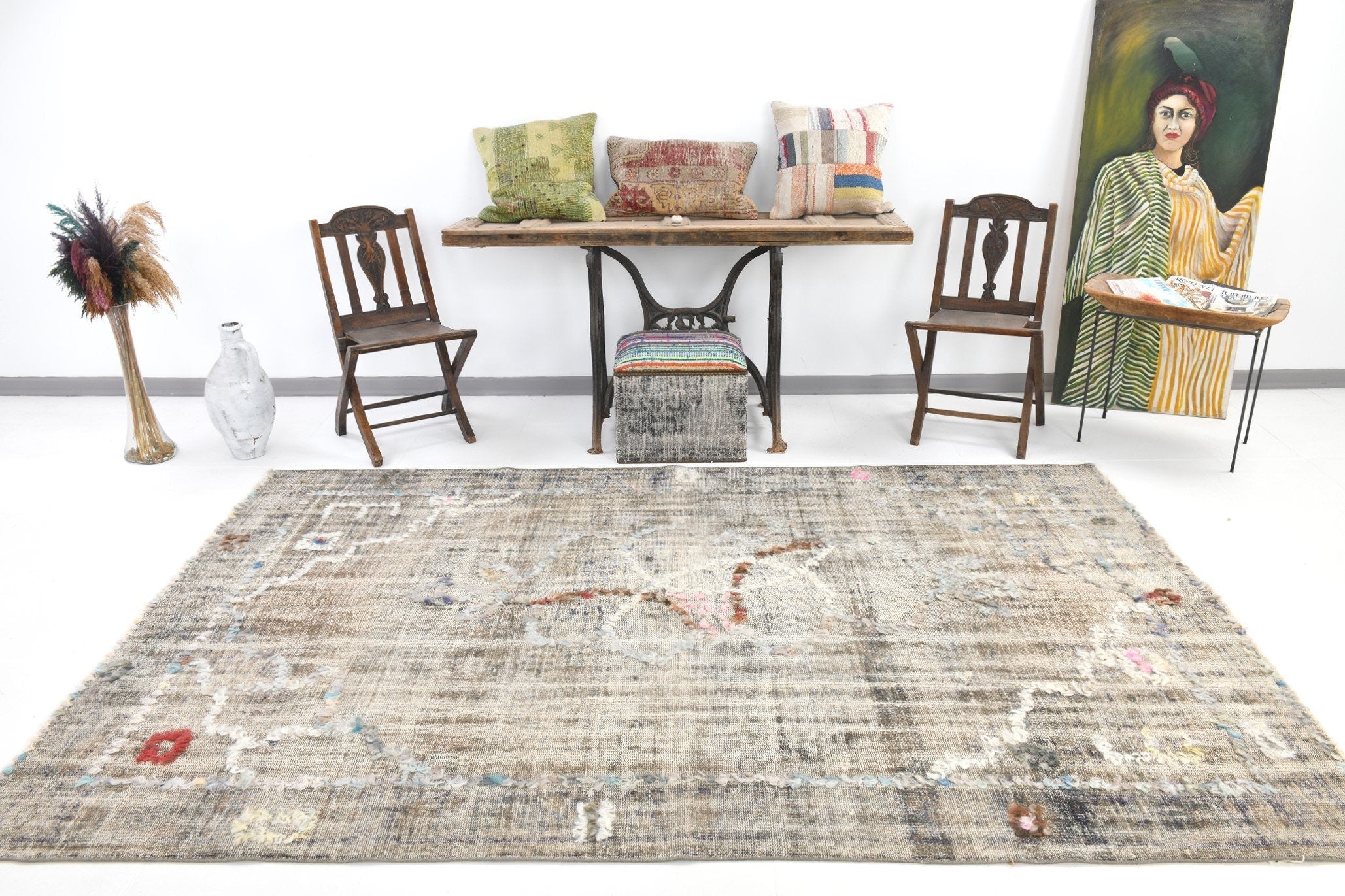Vintage Rug Pompom 6'1" x 9'5" ft