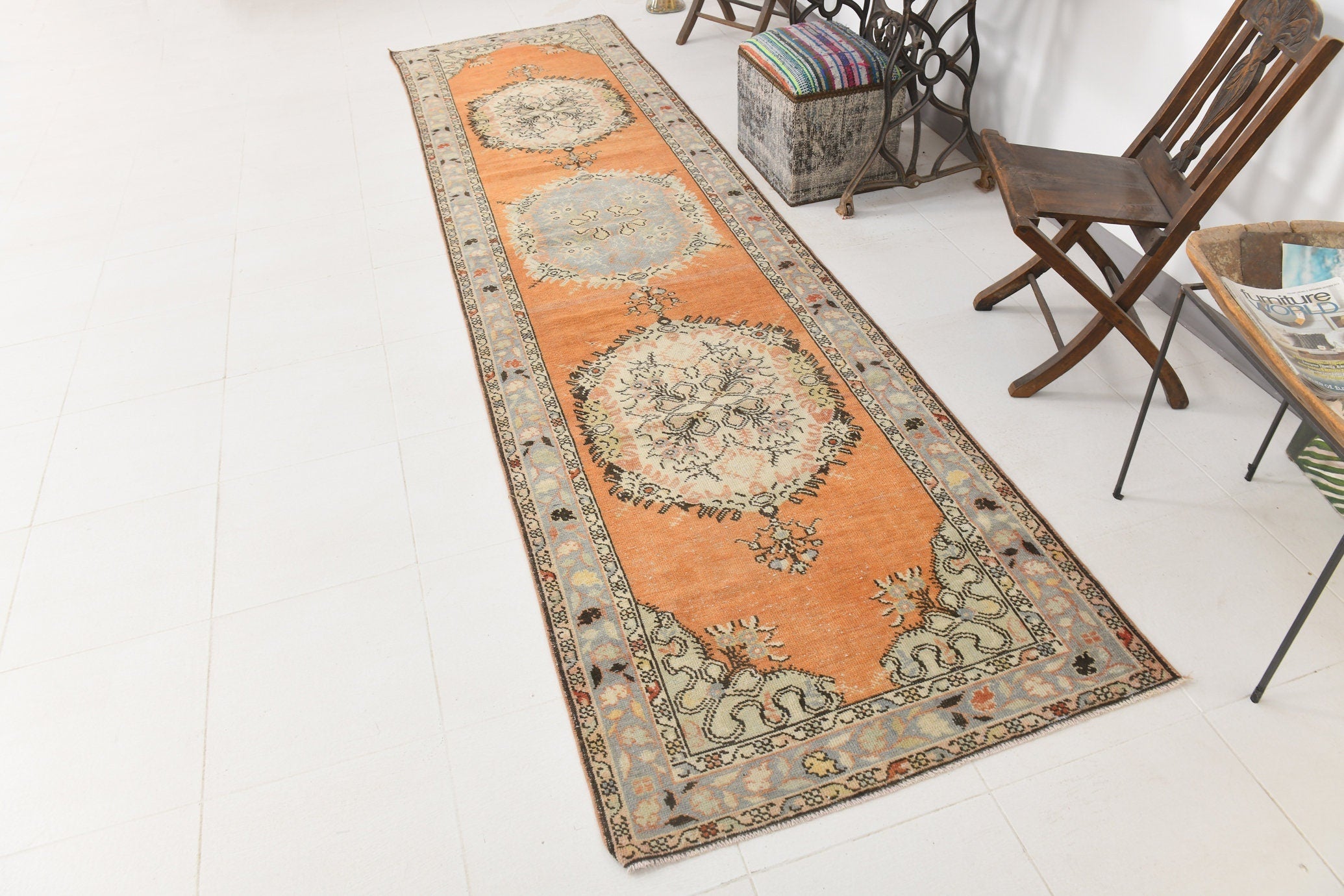 Vintage Runner Rug 3'4" x 12'8" ft