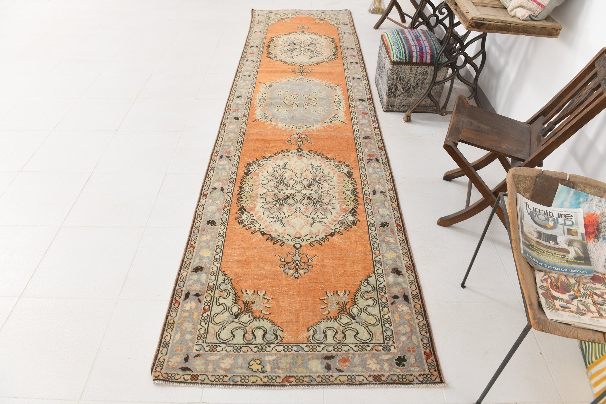 Vintage Runner Rug 3'4" x 12'8" ft