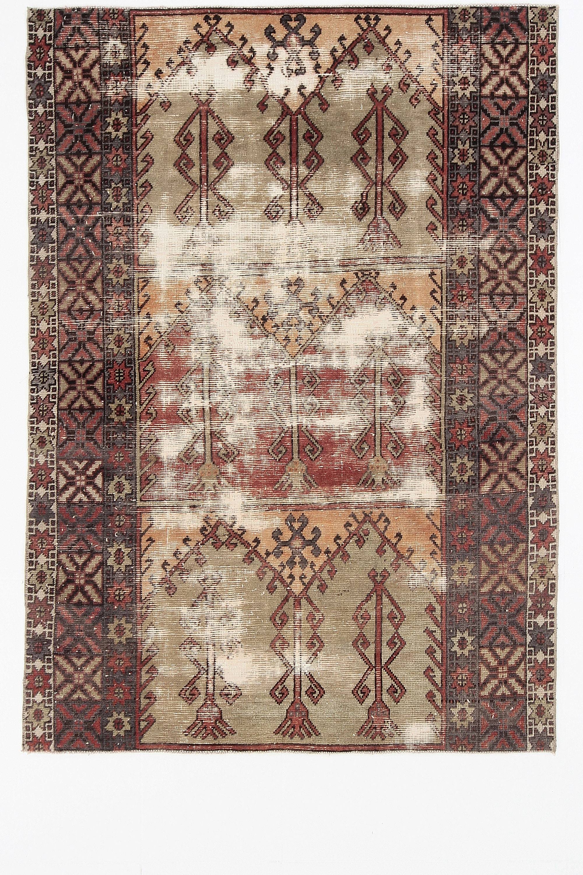 4' x 7' Vintage rug, Brown Vintage rug, Cotton Vintage rug, Dorm Vintage rug, Ikat Vintage rug, Kitchen-Dining Vintage rug, Living Room Vintage rug, Nursery Vintage rug, Office Vintage rug, Scandinavian Vintage rug, Vintage, Wool Vintage rug, Vintage rug