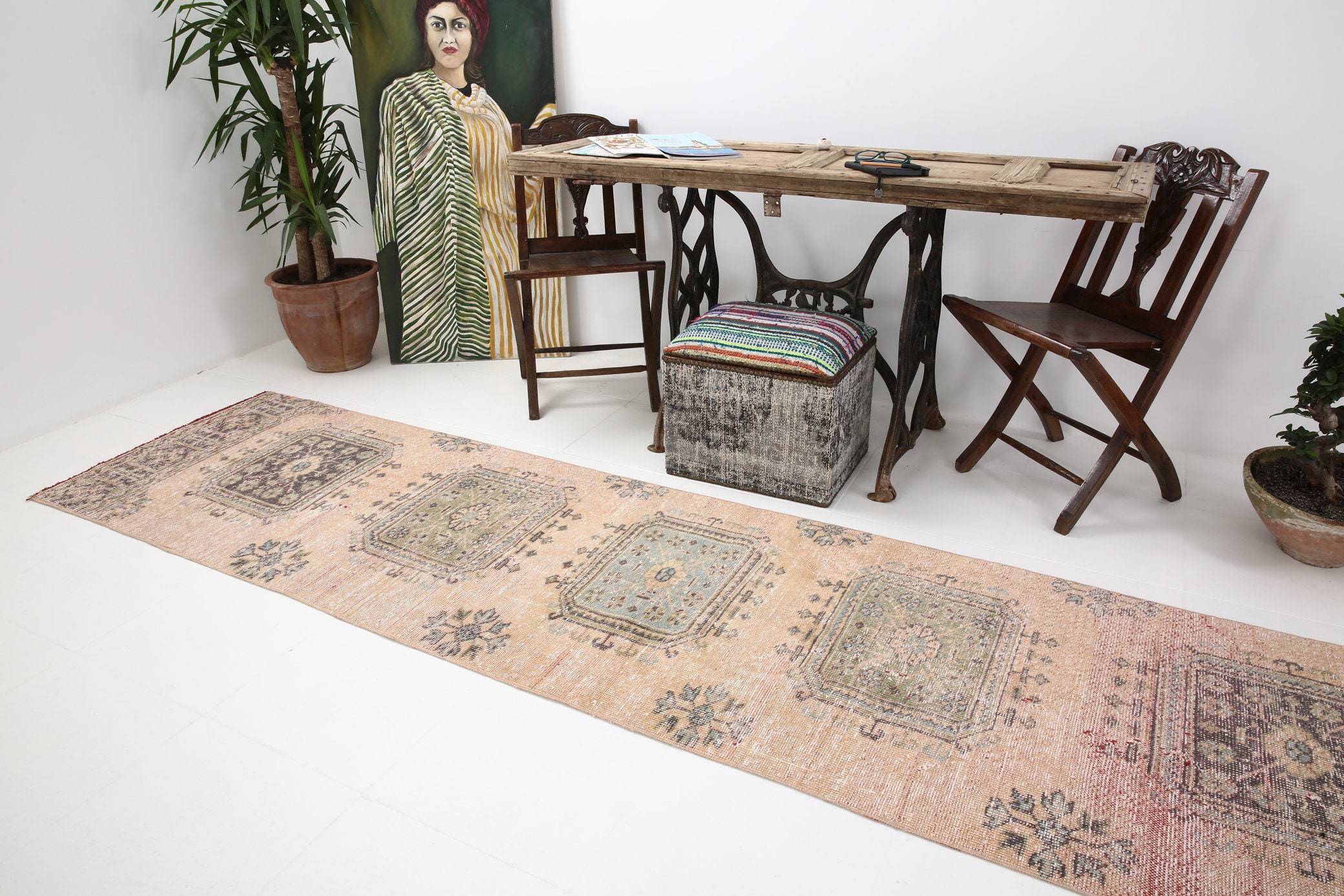2' x 11' Vintage rug, Bedroom Vintage rug, Cotton Vintage rug, Country-Farmhouse Vintage rug, Dorm Vintage rug, Entryway-Hallway Vintage rug, Ikat Vintage rug, Living Room Vintage rug, Office Vintage rug, Tan-Ivory Vintage rug, Vintage Runner, Wool Vintage rug, Vintage rug