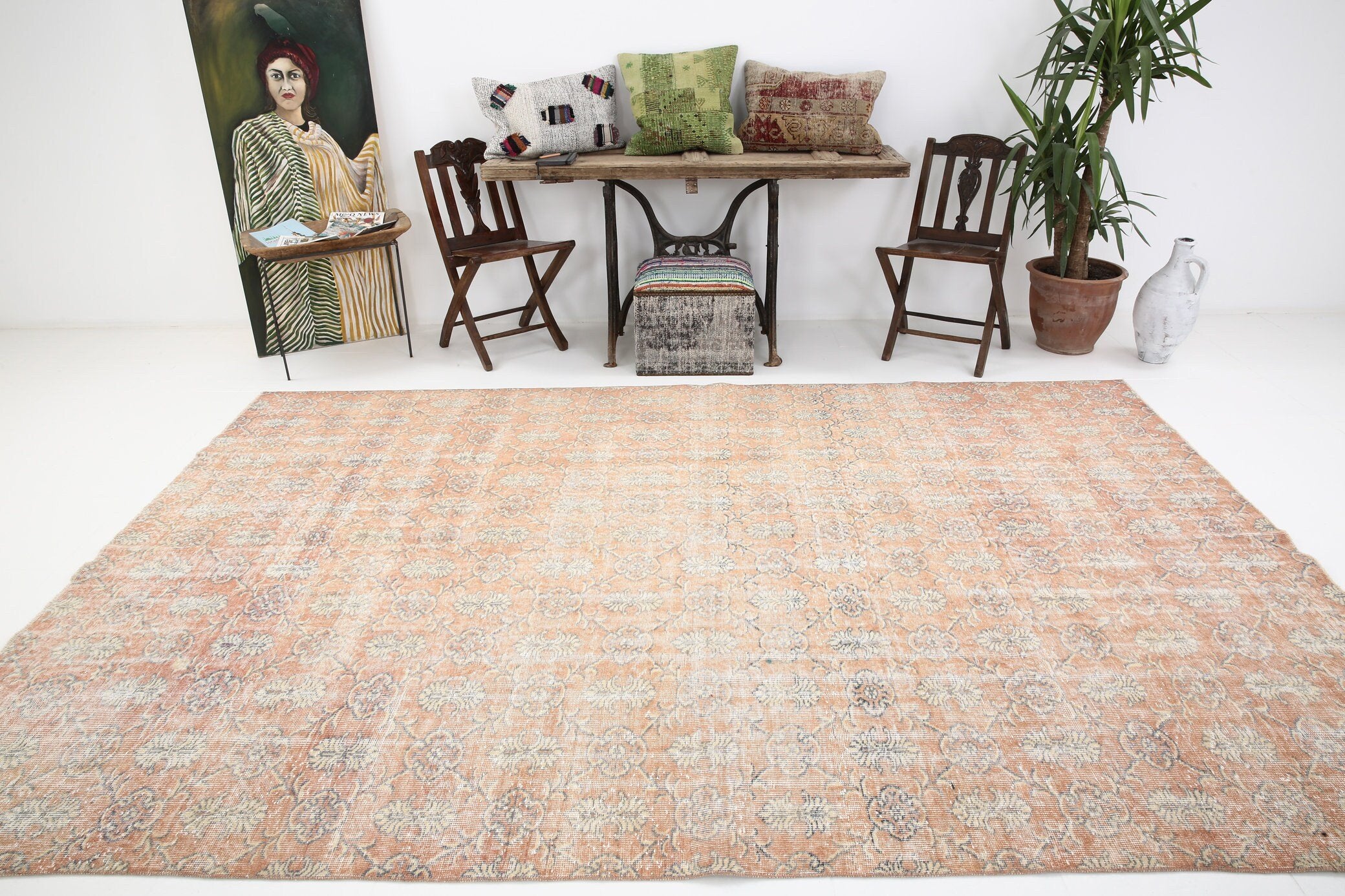 7' x 11' Vintage rug, Abstract Vintage rug, Cotton Vintage rug, Dorm Vintage rug, Kids Vintage rug, Kitchen-Dining Vintage rug, Living Room Vintage rug, Office Vintage rug, Orange Vintage rug, Rustic-Primitive Vintage rug, Vintage, Wool Vintage rug, Vintage rug