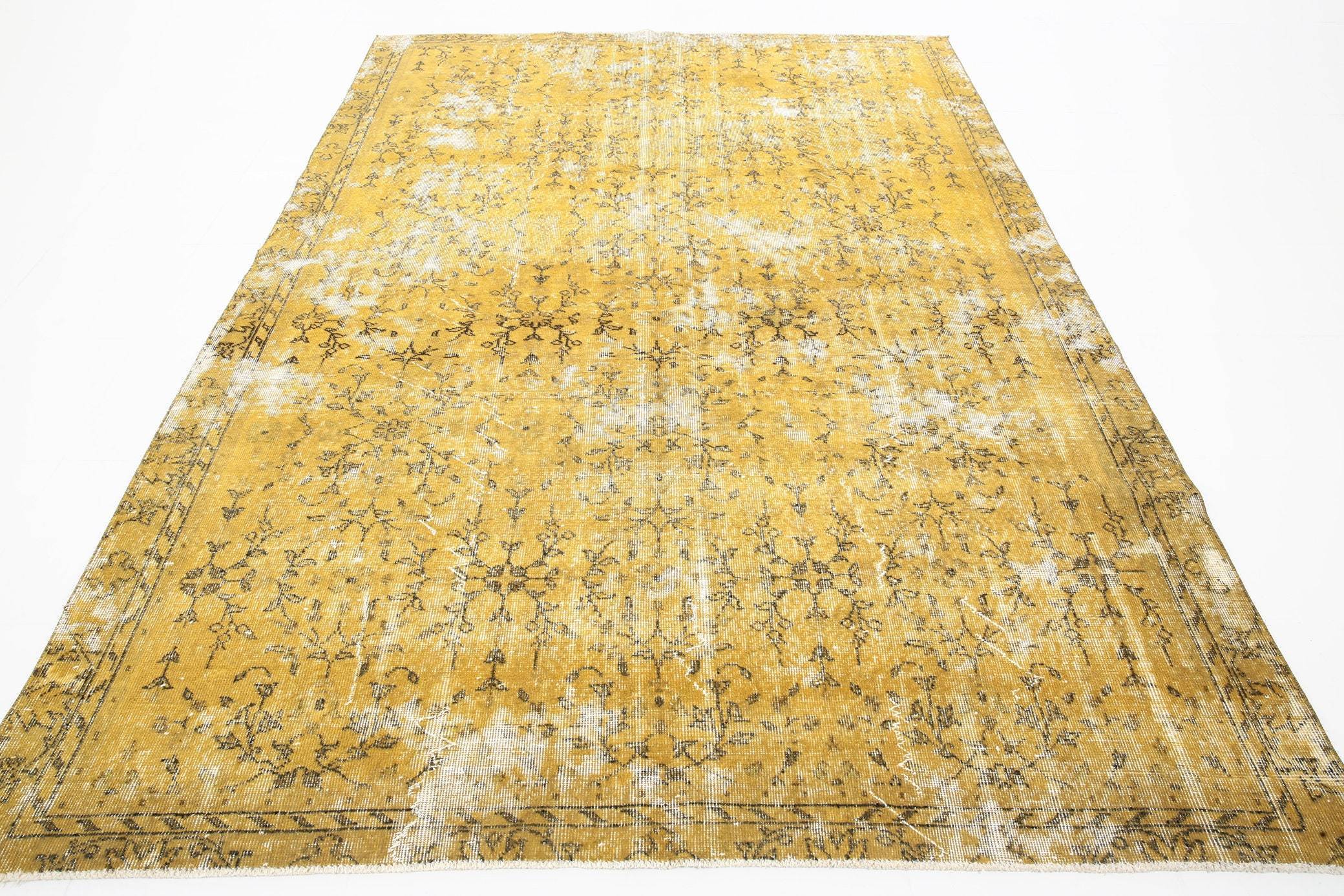 7' x 10' Vintage rug, Cotton Vintage rug, Dorm Vintage rug, Floral Vintage rug, Kids Vintage rug, Kitchen-Dining Vintage rug, Living Room Vintage rug, Office Vintage rug, Overdyed Vintage rug, Vintage Vintage rug, Wool, Yellow-Gold Vintage rug, Vintage rug