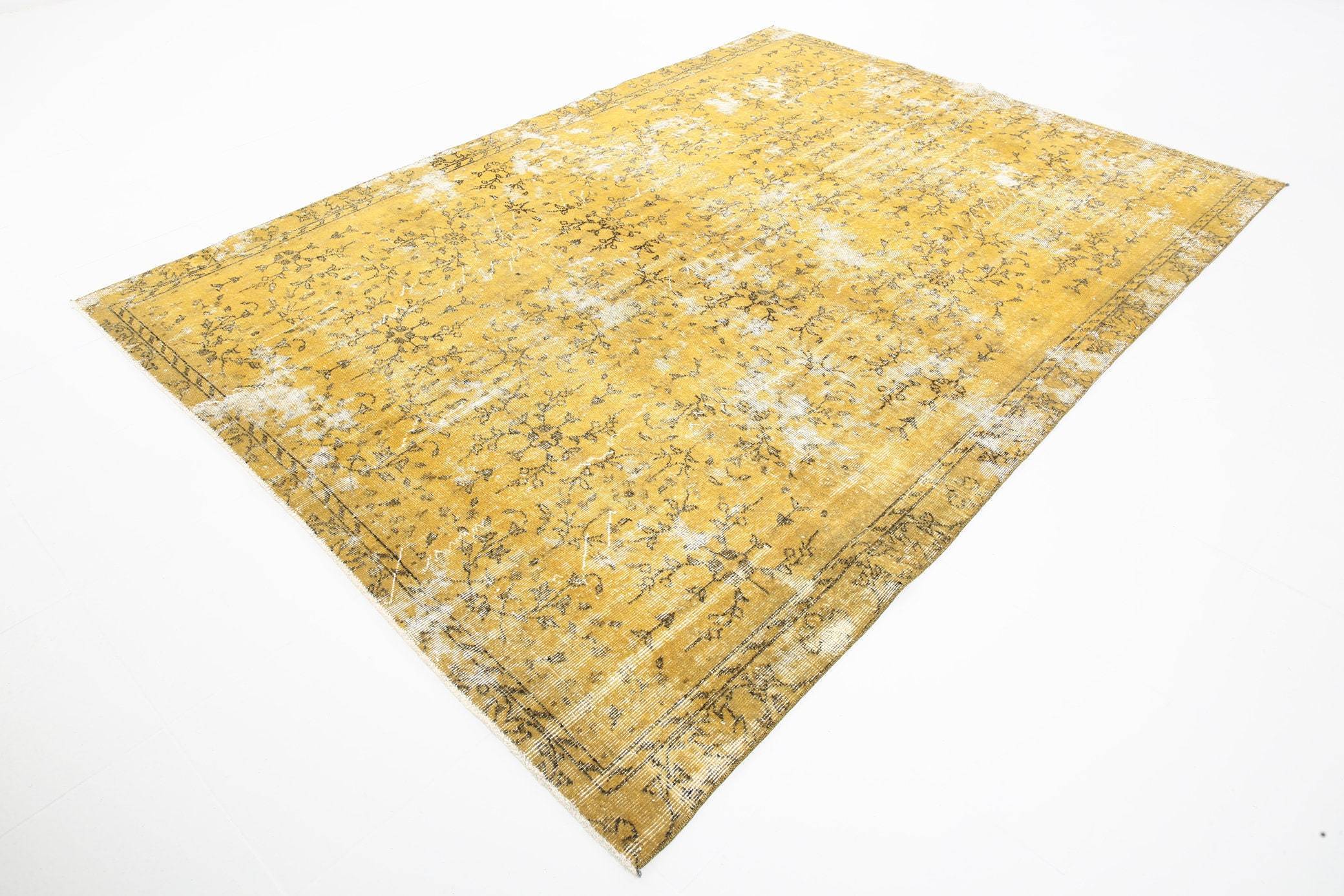 7' x 10' Vintage rug, Cotton Vintage rug, Dorm Vintage rug, Floral Vintage rug, Kids Vintage rug, Kitchen-Dining Vintage rug, Living Room Vintage rug, Office Vintage rug, Overdyed Vintage rug, Vintage Vintage rug, Wool, Yellow-Gold Vintage rug, Vintage rug
