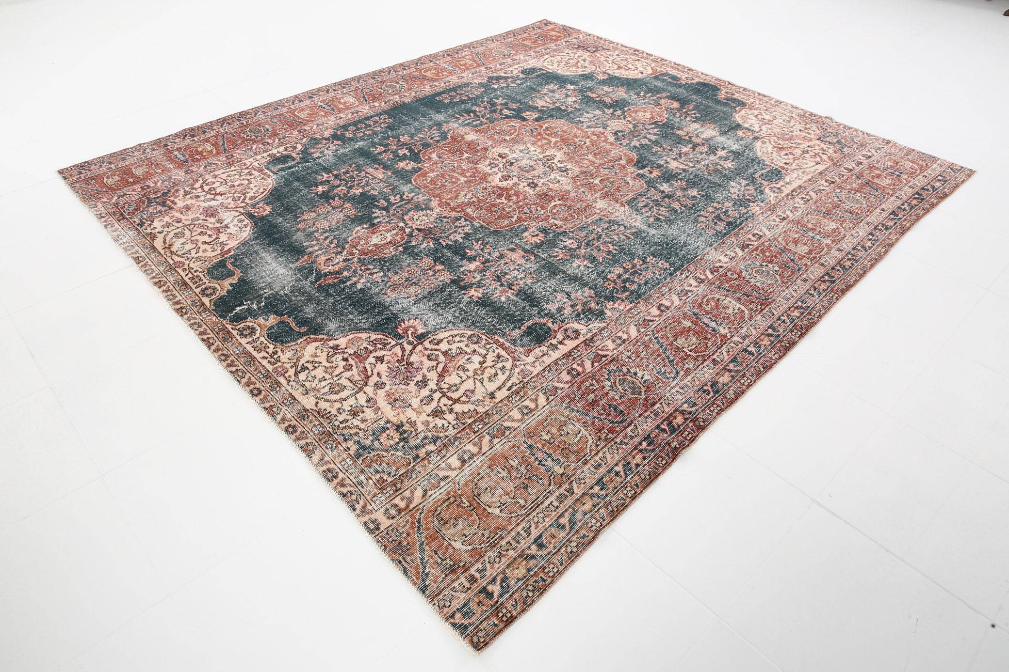 8' x 9' Vintage rug, Blue Vintage rug, Cotton Vintage rug, Dorm Vintage rug, Kitchen-Dining Vintage rug, Living Room Vintage rug, Nursery Vintage rug, Office Vintage rug, Persian Vintage rug, Retro Vintage rug, Vintage, Wool Vintage rug, Vintage rug