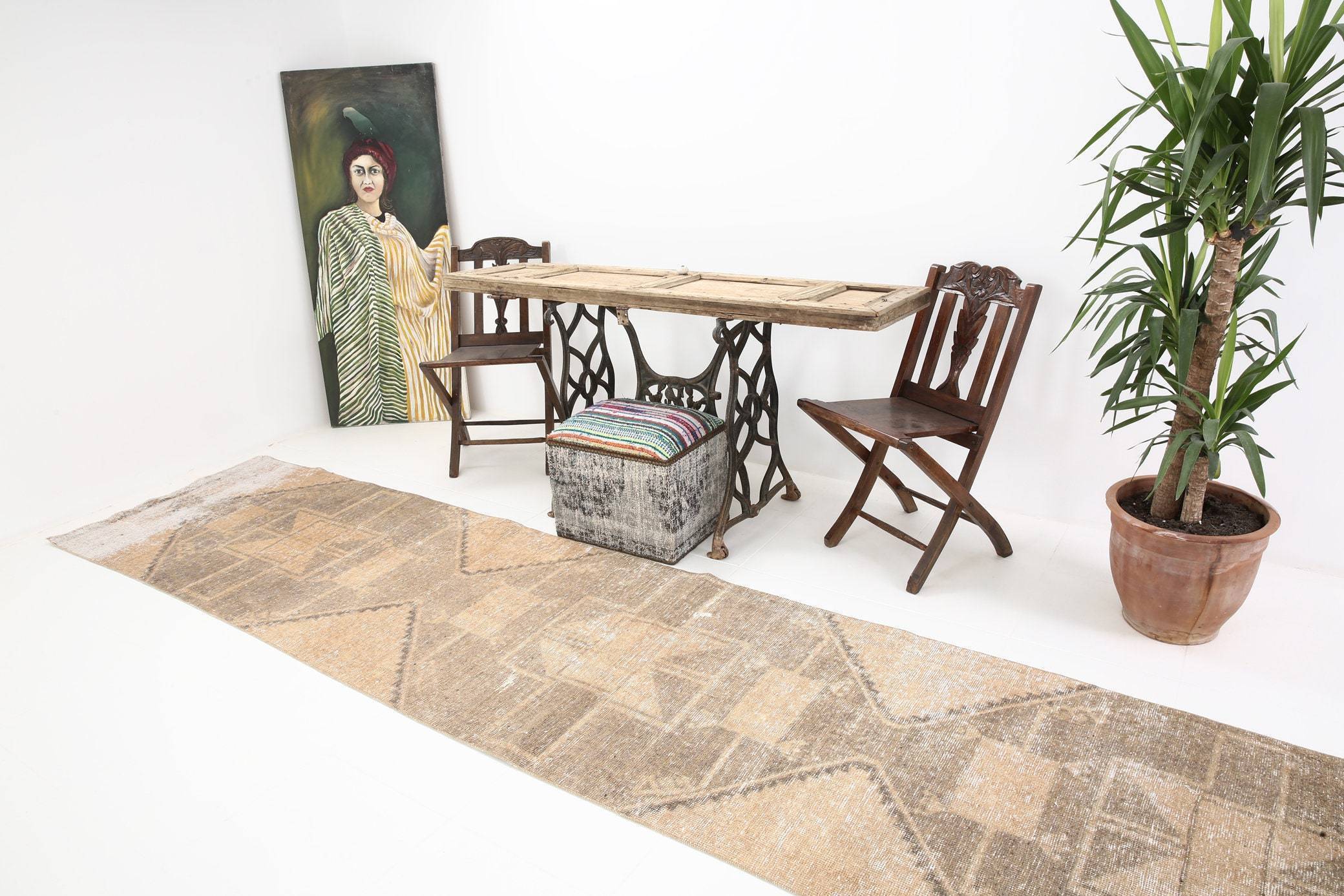 3' x 13' Tan-Ivory Turkish Vintage Runner Rug  |  RugReform