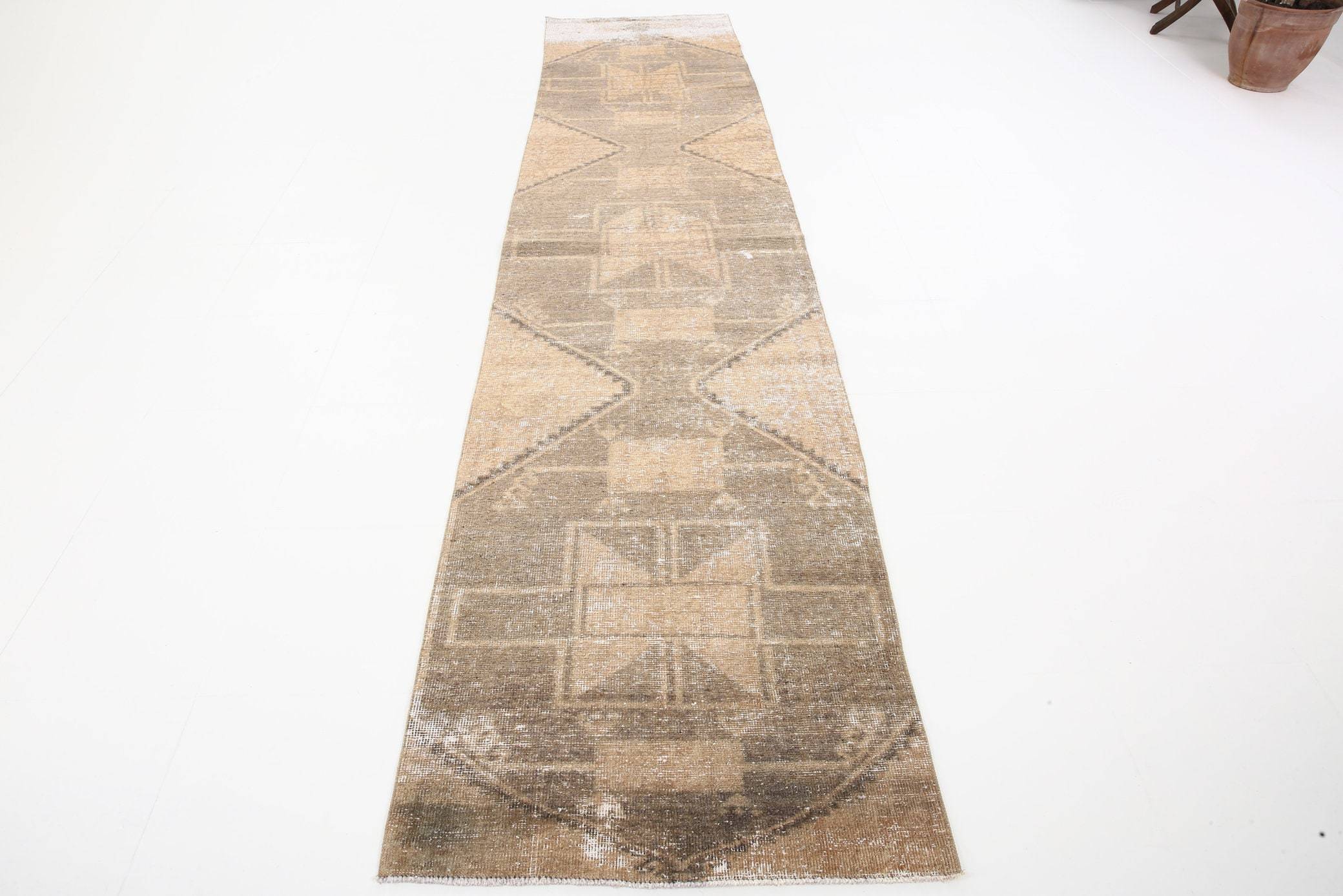 3' x 13' Tan-Ivory Turkish Vintage Runner Rug  |  RugReform