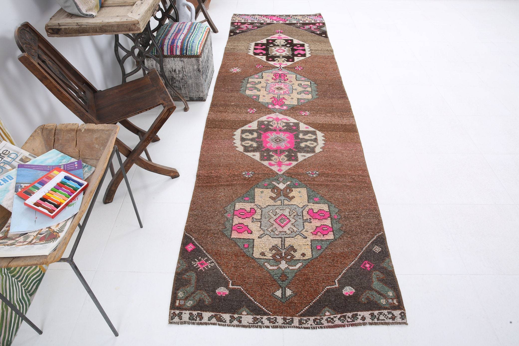 3' x 10' Vintage rug, Bedroom Vintage rug, Bohemian-Eclectic Vintage rug, Brown Vintage rug, Cotton Vintage rug, Entryway-Hallway Vintage rug, Geometric Vintage rug, Kitchen-Dining Vintage rug, Living Room Vintage rug, Office Vintage rug, Vintage, Wool Vintage rug, Vintage rug